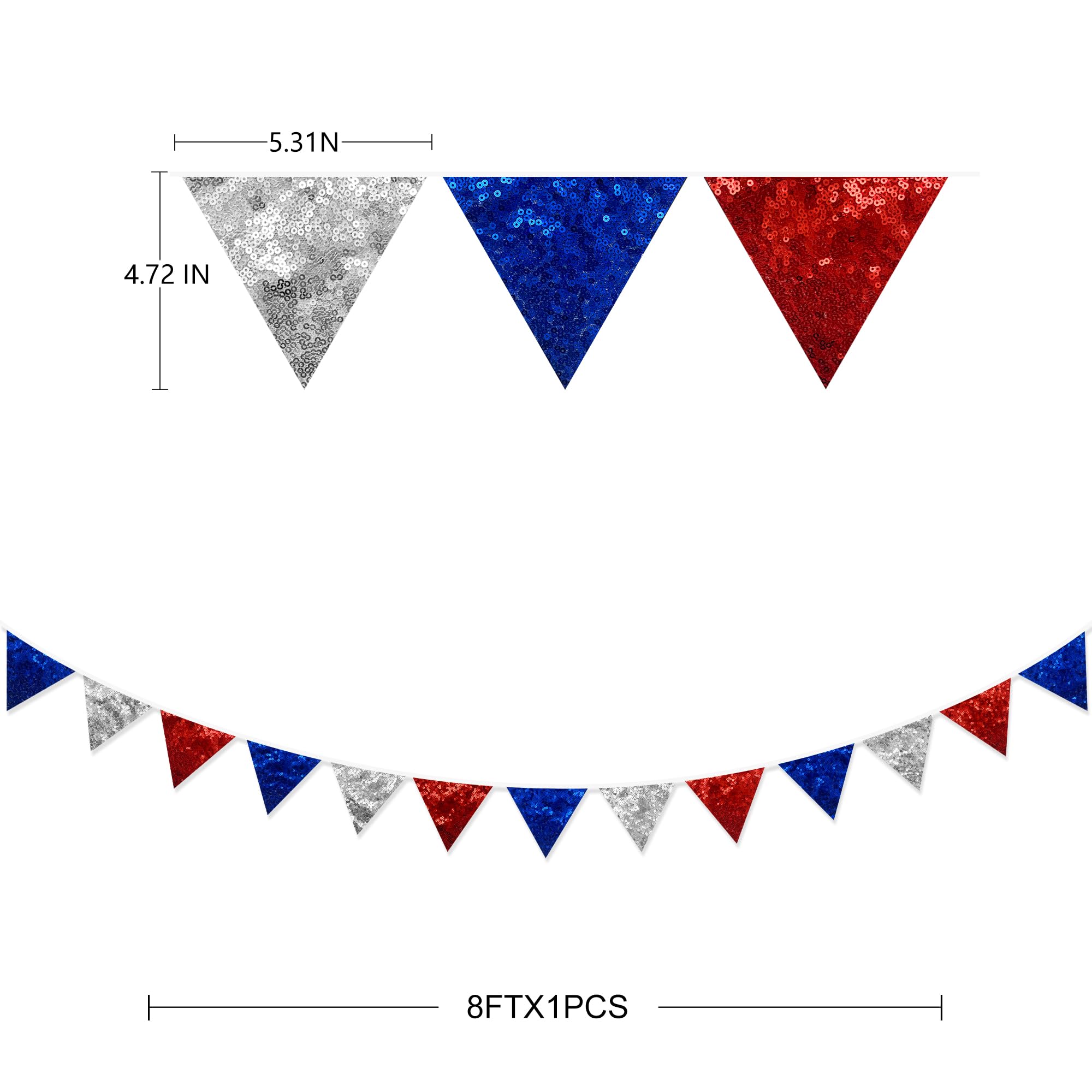 Pinkblume Red Blue Silver Decorations Double Sided Sequin Fabric Triangle Pennant Banner Flag Bunting Garland For Nursery Classr