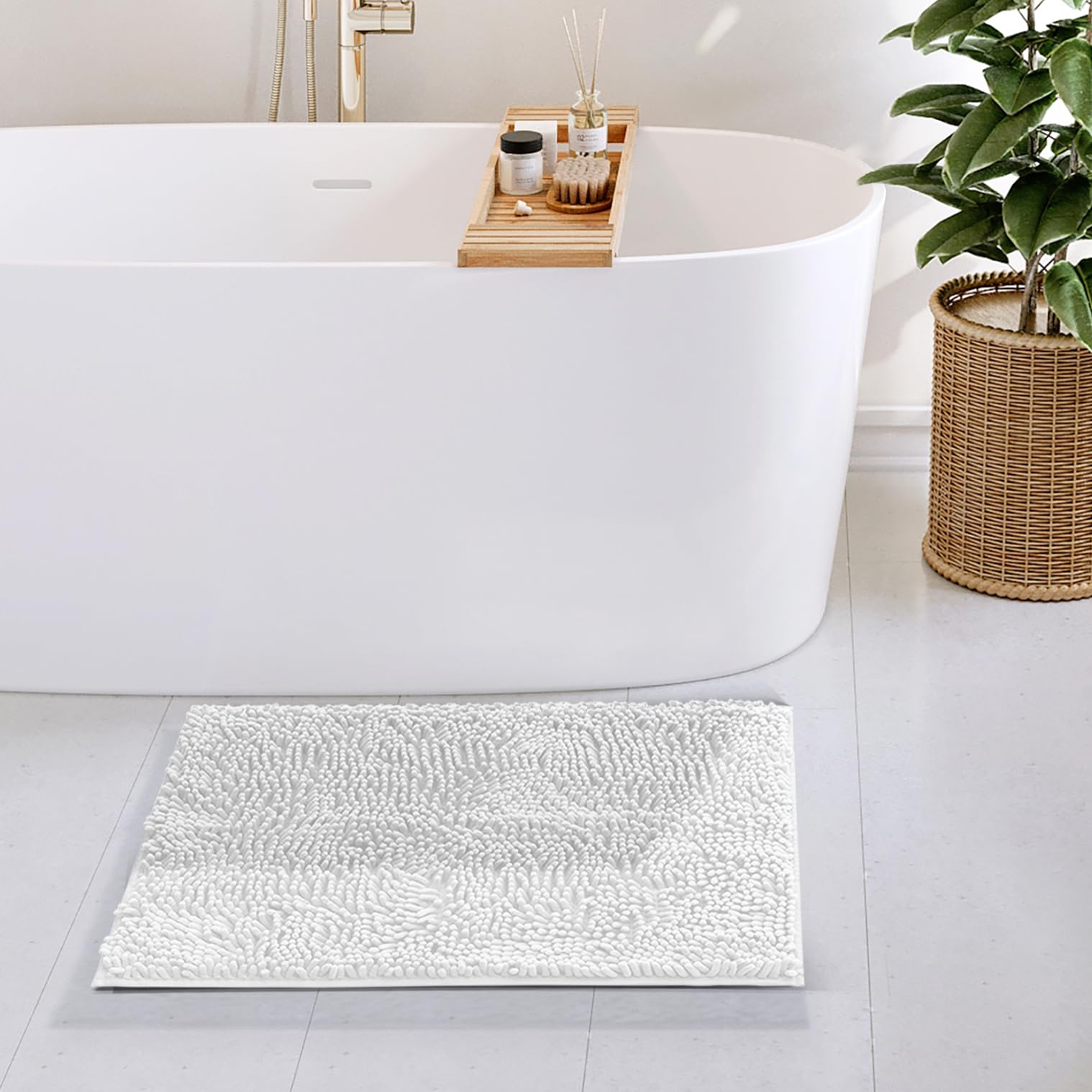 Hearth & Harbor Bathroom Rugs, Chenille Bath Mat - Machine Washable Bath Mats For Bathroom Non-Slip Backing Rubber, Quick Dry Ba