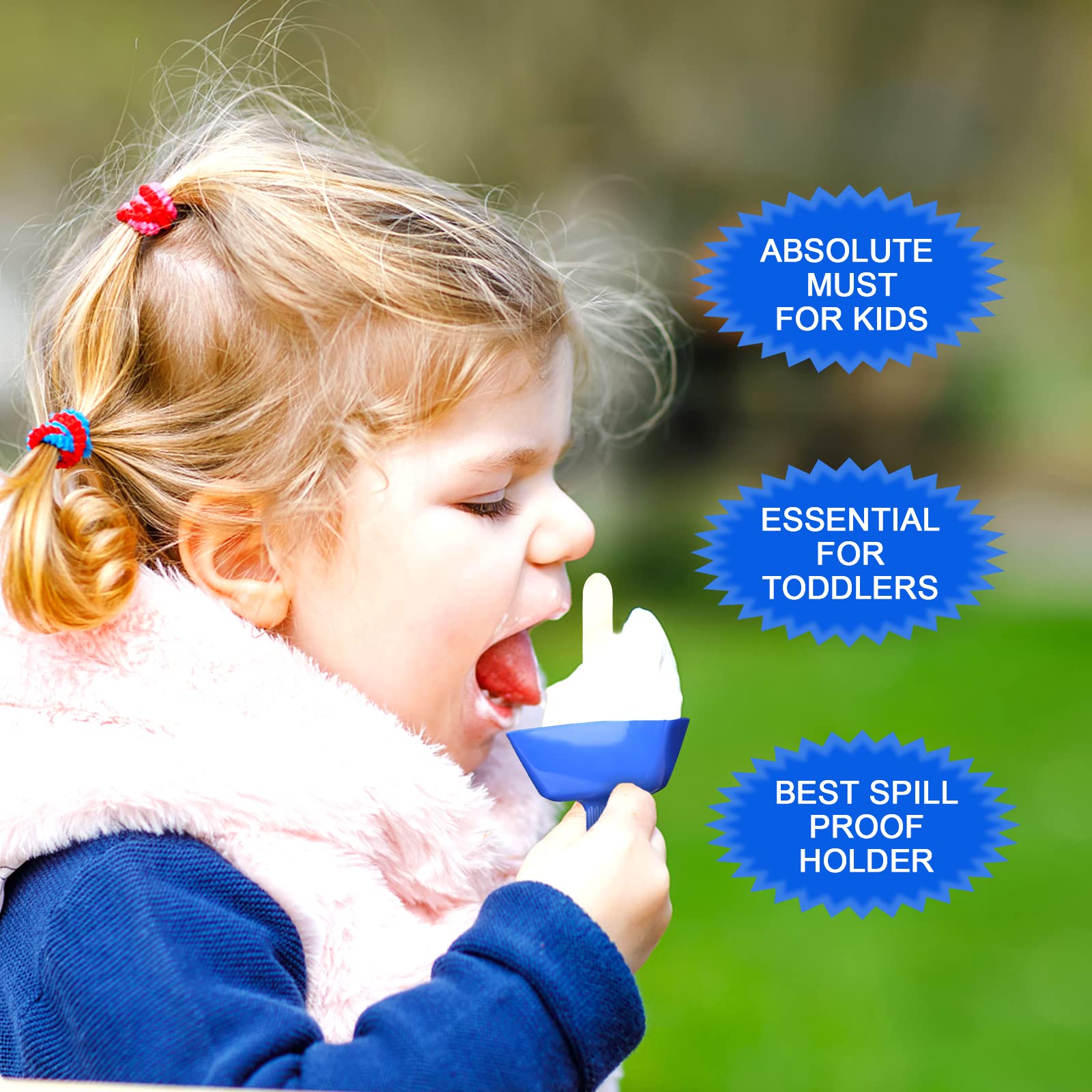 2Pcs Popsicle Holder, Drip Free Popsicle Holder Reusable Ice Pop Holder With Straw No Drip Frozen Treats Holder For Kids (Blue&R