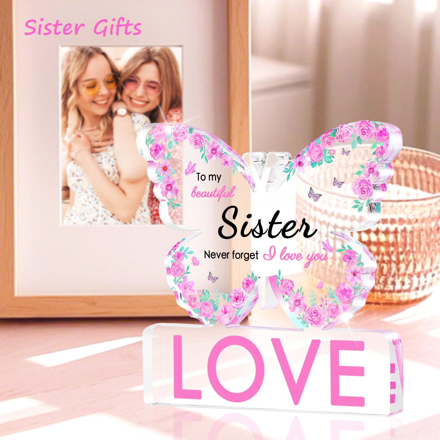 iLifemate Gifts for Sister, Sister Birthday Gifts - Acrylic Butterfly Engraved Plaque 3.9    3.9    0.5 inch, Sister Gifts for W