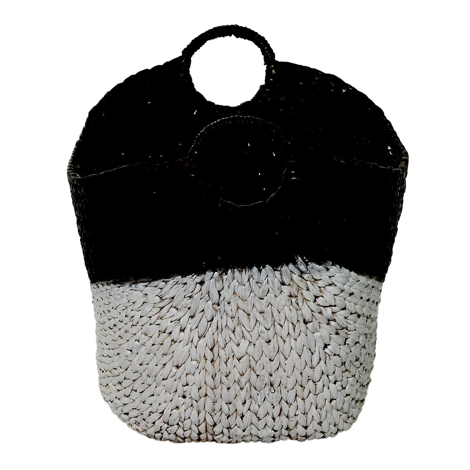 CosmoLiving by Cosmopolitan Seagrass Handmade Large Woven Storage Basket with Handles  22'' x 17'' x 19''  Black