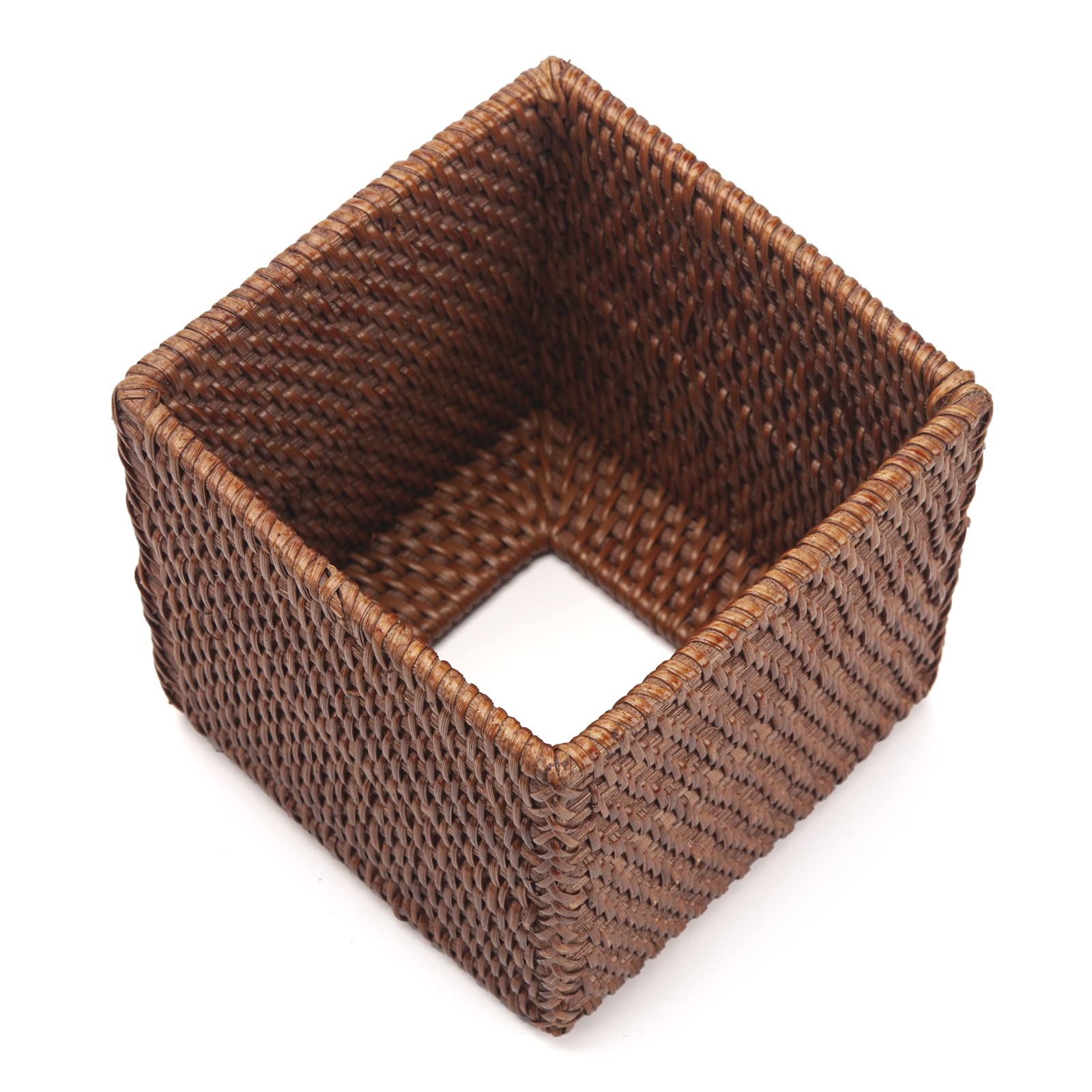 Rattan Tissue Box Cover Natural Woven Facial Napkin Holder Square (Honey Brown, 5.5X5.5X5.9 Inch)