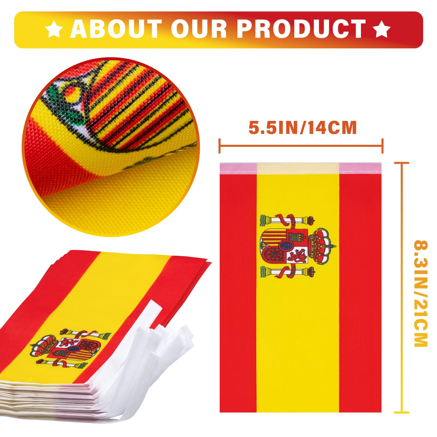 Spain String Flag Pennant Banner, Small Mini Spanish Flags Bunting Banner, National Country Decoration For School, Party, Sports