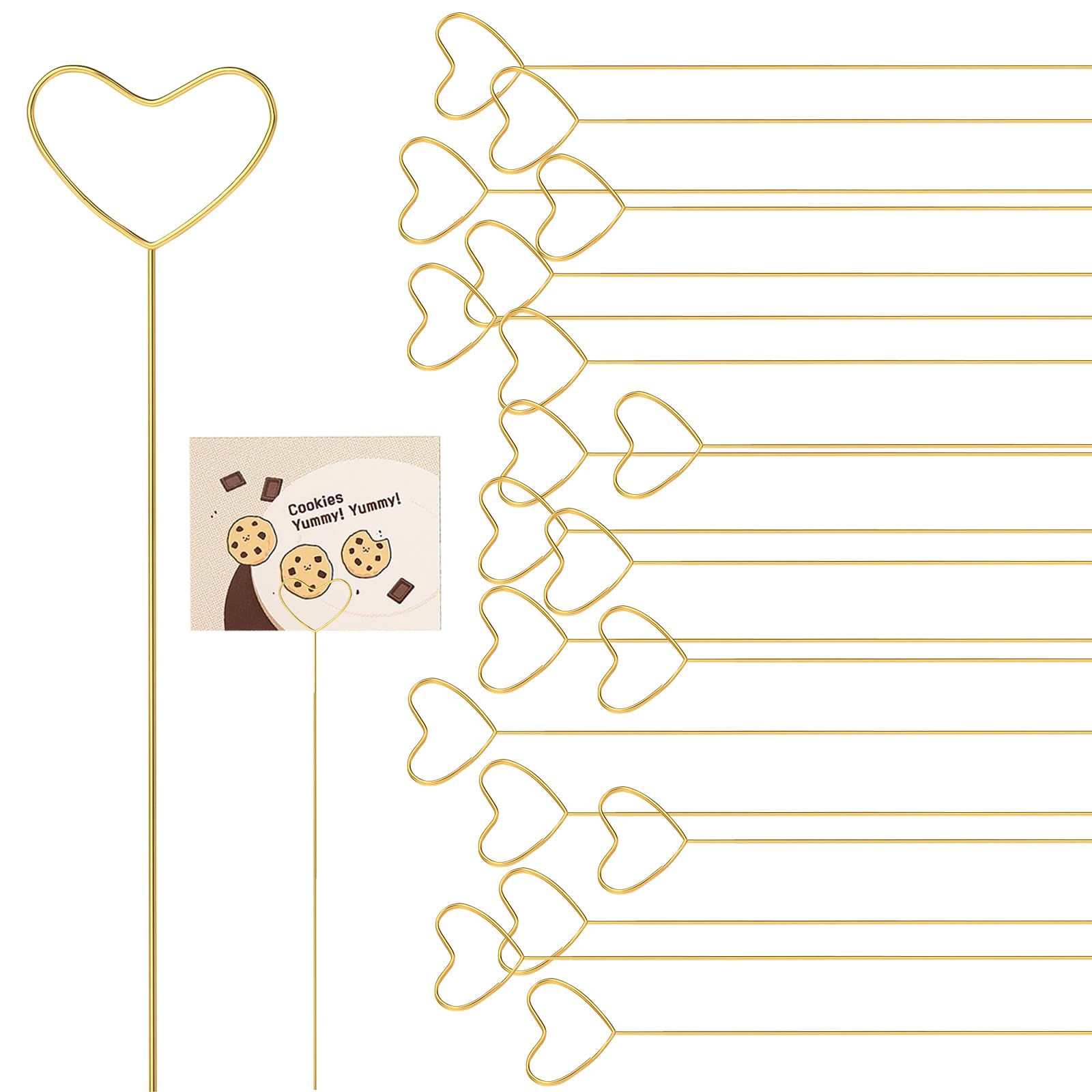 40Pcs Floral Picks Metal Floral Place Card Holder, Floral Card Holder Picks, Heart Loop Picture Holders, Flower Card Holder Stic