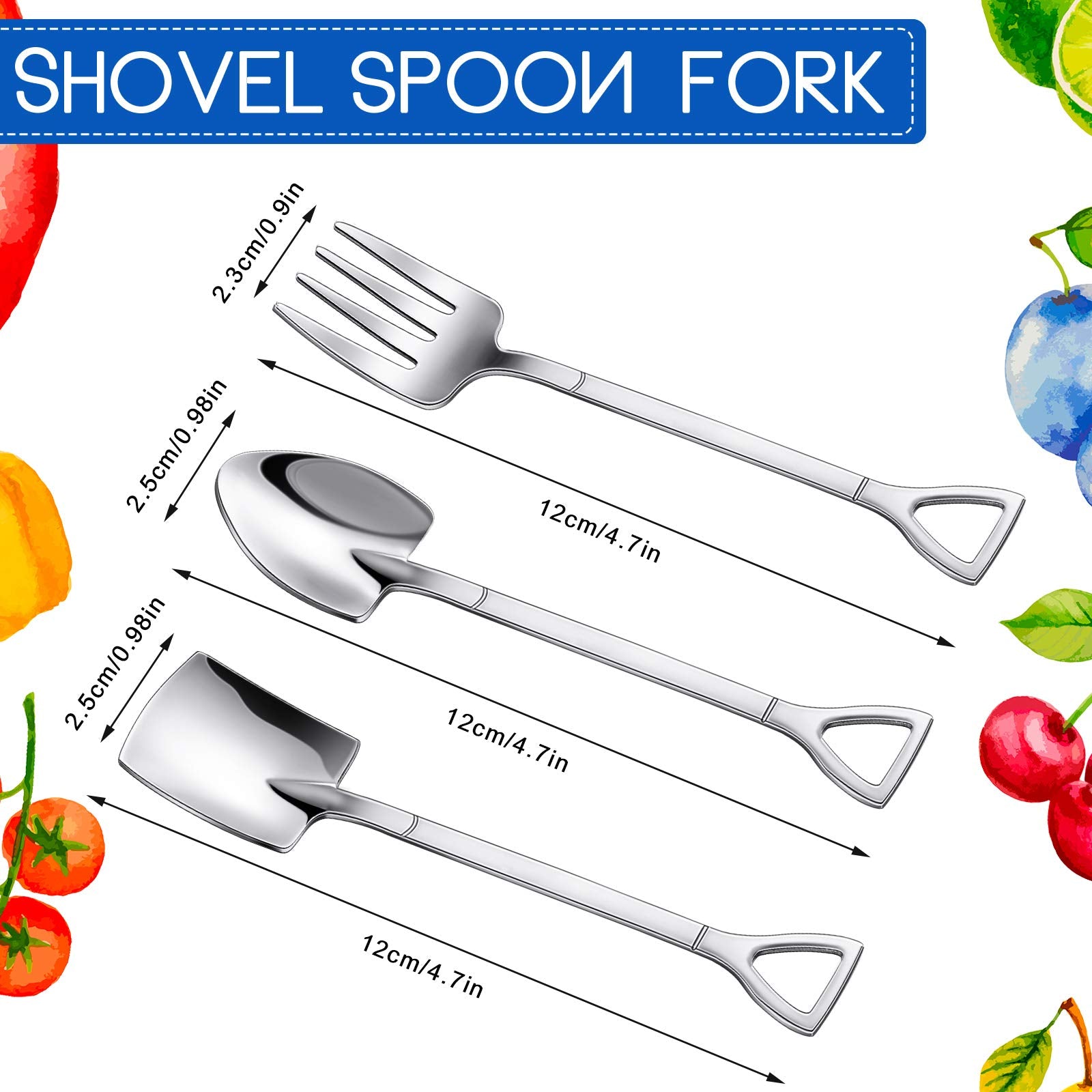 9 Pcs Mini Shovel Spoons And Fork Set For Desserts Include 3 Shovel Shape Spoons 3 Pointed Spoons And 3 Stainless Steel Fork Spo