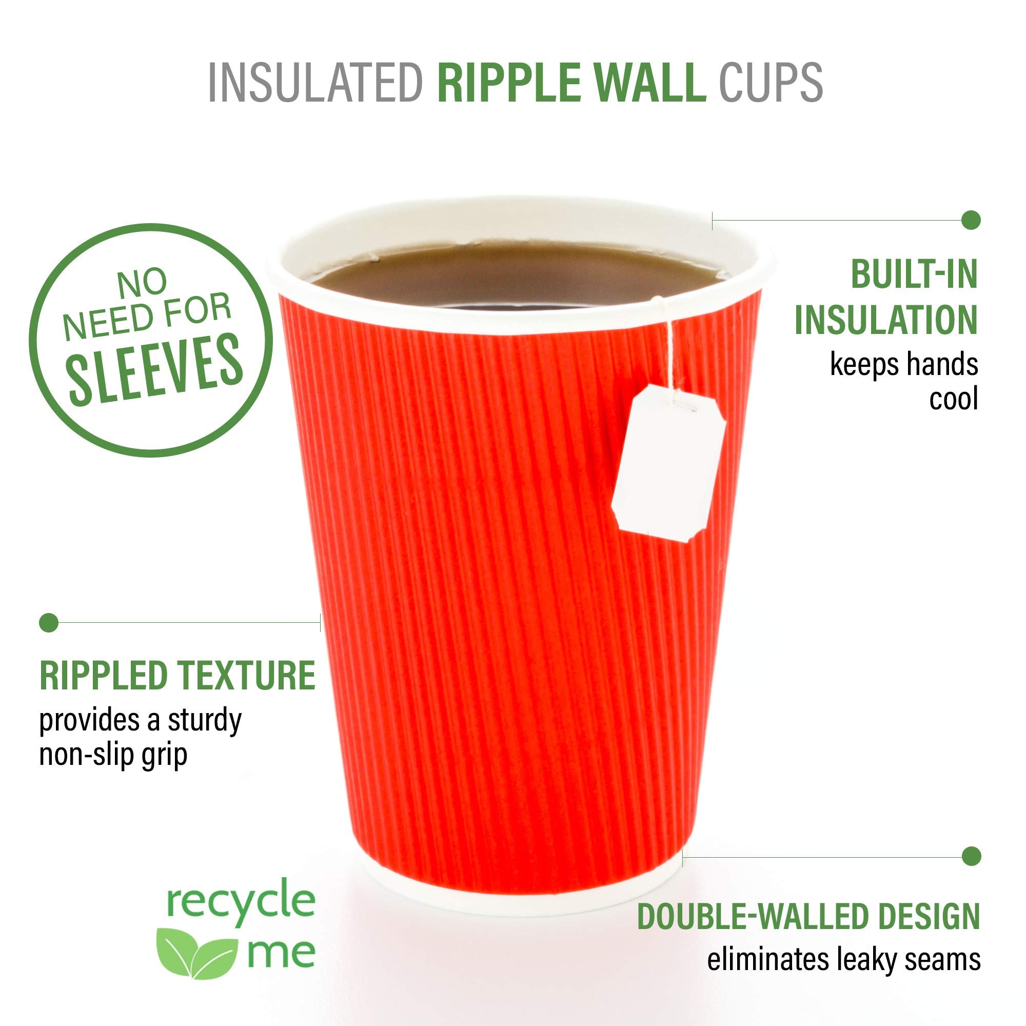 16 Ounce Paper Coffee Cups  25 Ripple Disposable Paper Cups - Leakproof  Recyclable  Red Paper Hot Cups  Insulated  Matching Lids Sold Separately - Restaurantware