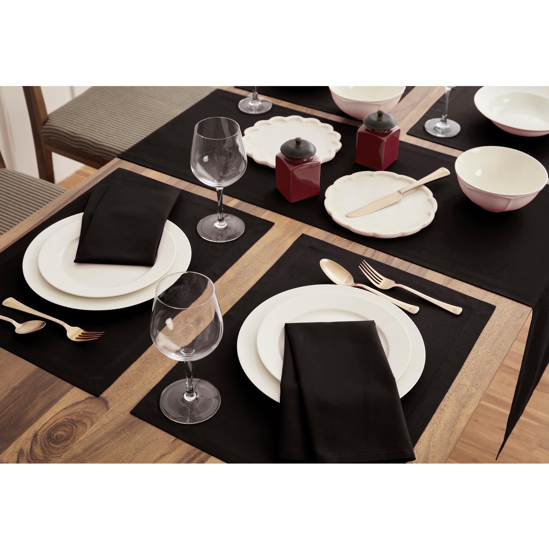 Solino Home Black Table Runner 108 Inches Long - Cotton Linen Table Runner 14 X 108 Inch - Machine Washable Dining Table Runner