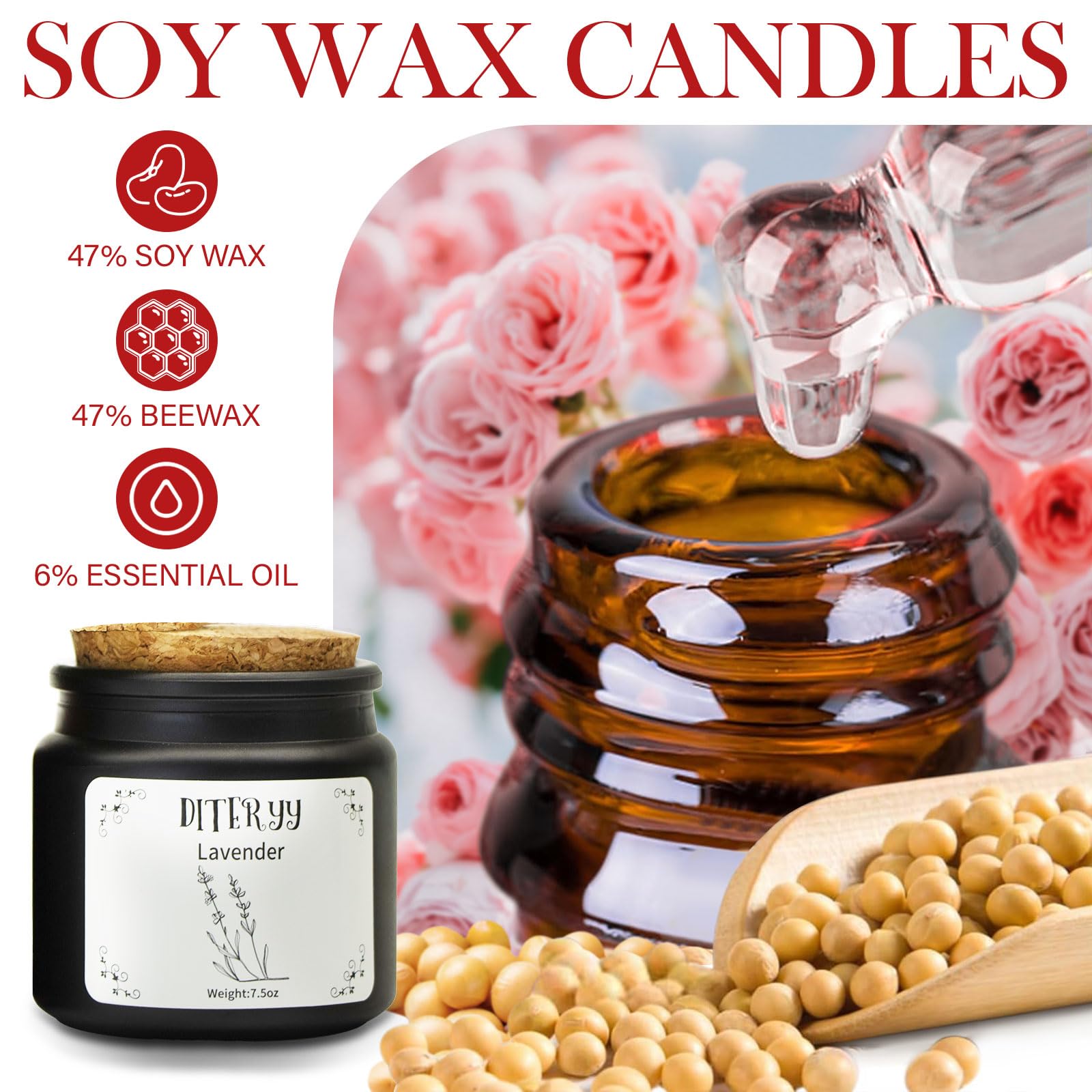 Diteryy 4 Pack Soy Candles for Home Scented Set Aromatherapy Essential Oil Candlewax Bulk for Stress Relief Long Lasting Small J