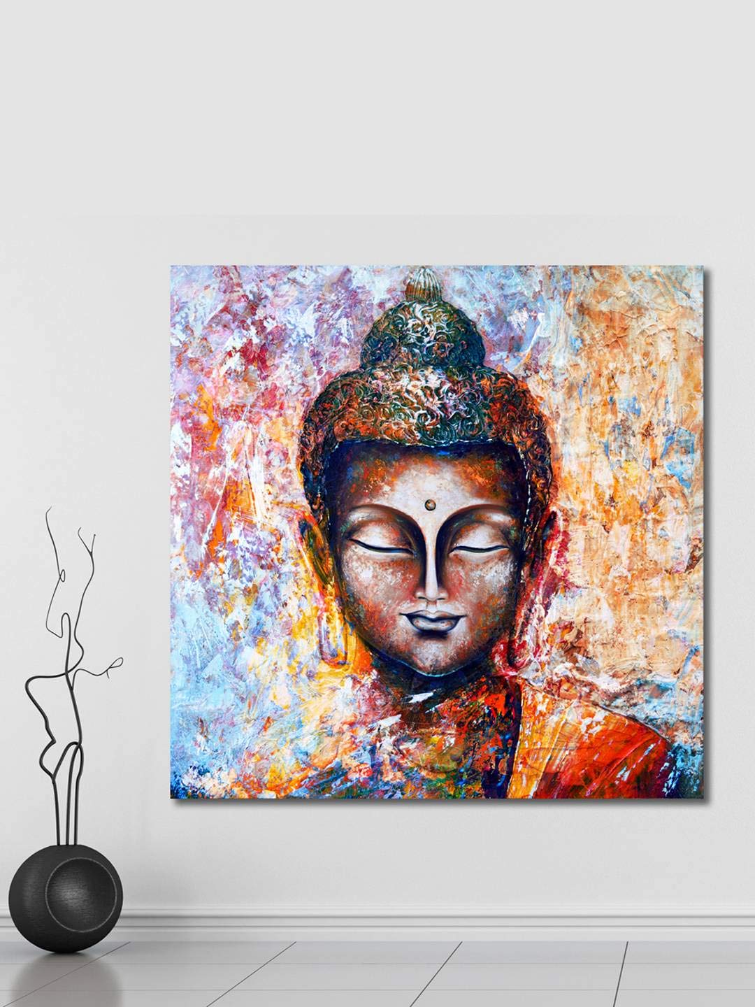 999Store Wooden Stretched Framed Lord Gautam Buddha Paintings For Living Room | Home Religious Wall Canvas For Bed Dcor | Modern