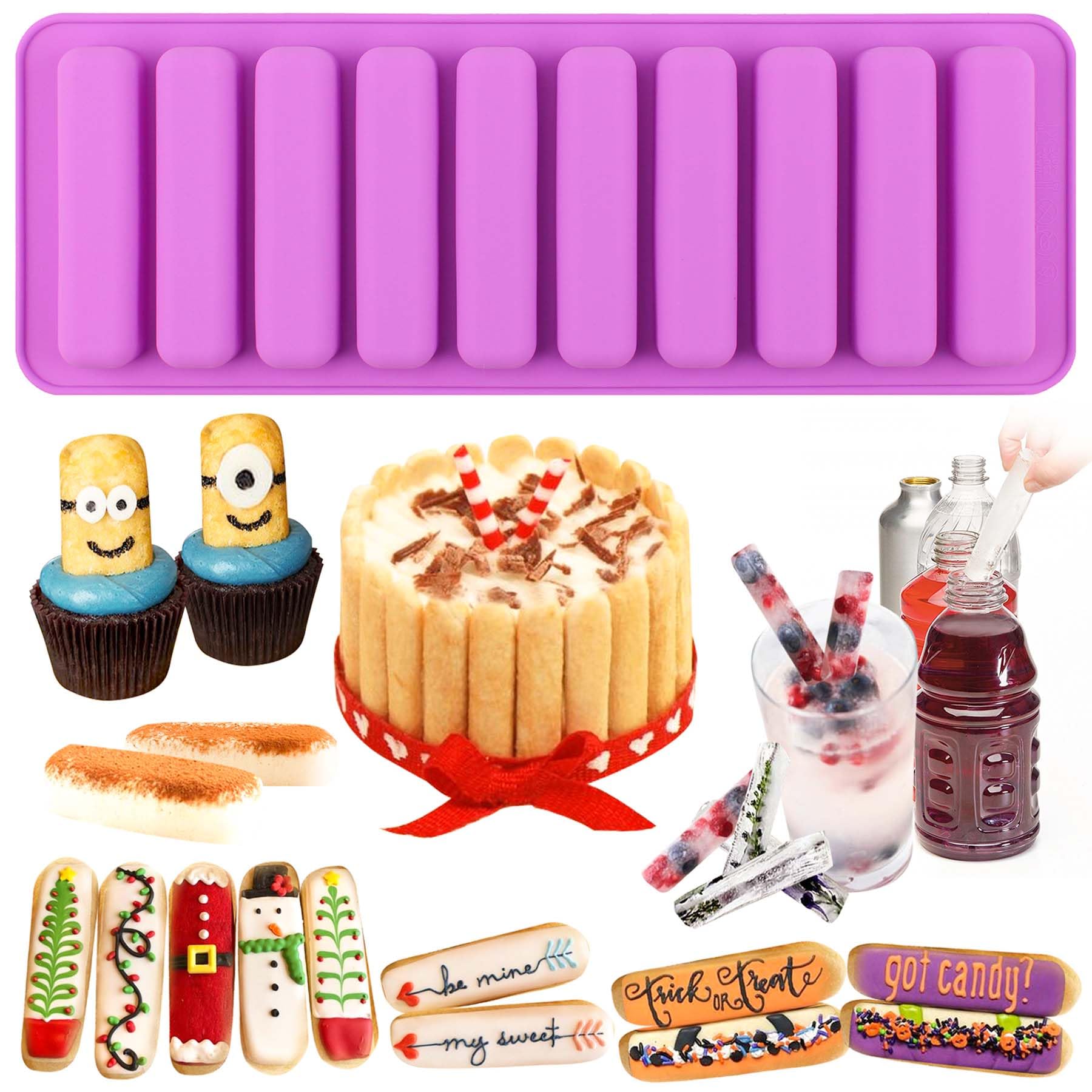 Funshowcase Rectangular Oblong Chocolate Cracker Bar Stick Block Ice Tube Jelly Tray Cylinder Silicone Candy Mold