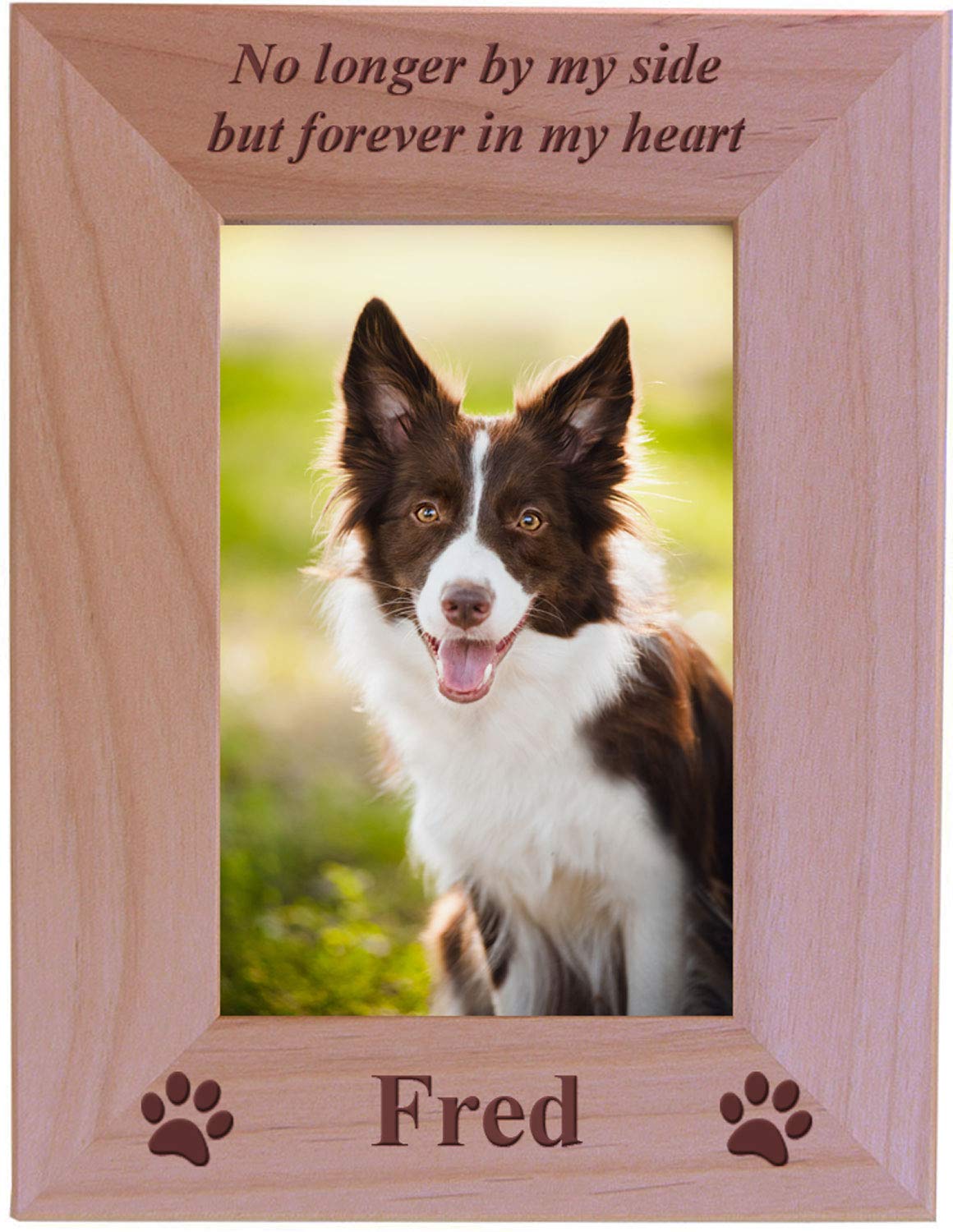 No longer by my side but forever in my heart - Custom Engraved Wood Dog Picture Frame Holds 4x6 Inch Photo - Add your dogs name 