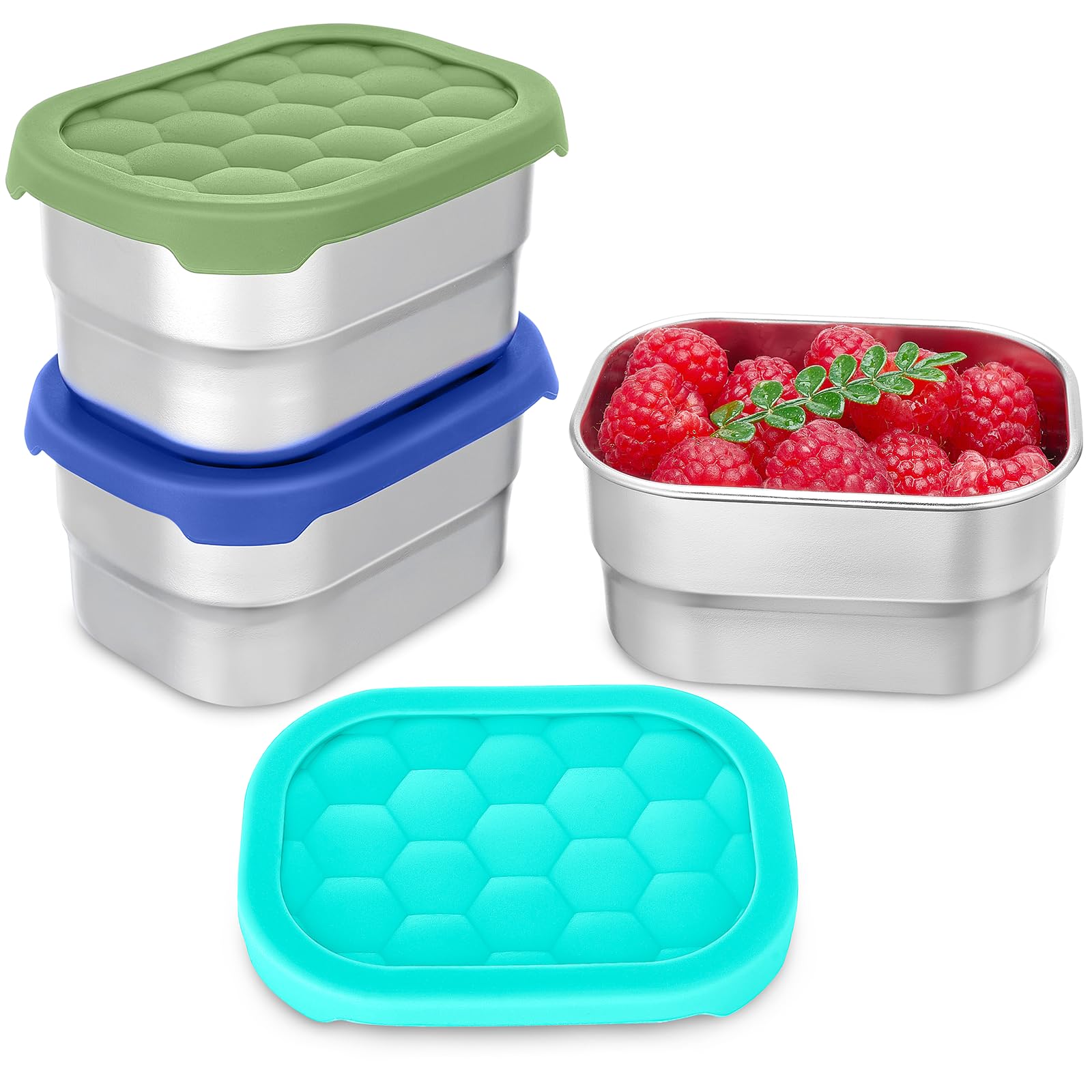 Gencywe 3 Pack Stainless Steel Snack Containers For Kids, 8 Oz Easy Open Leak Proof Small Toddler Snack Containers With Silicone