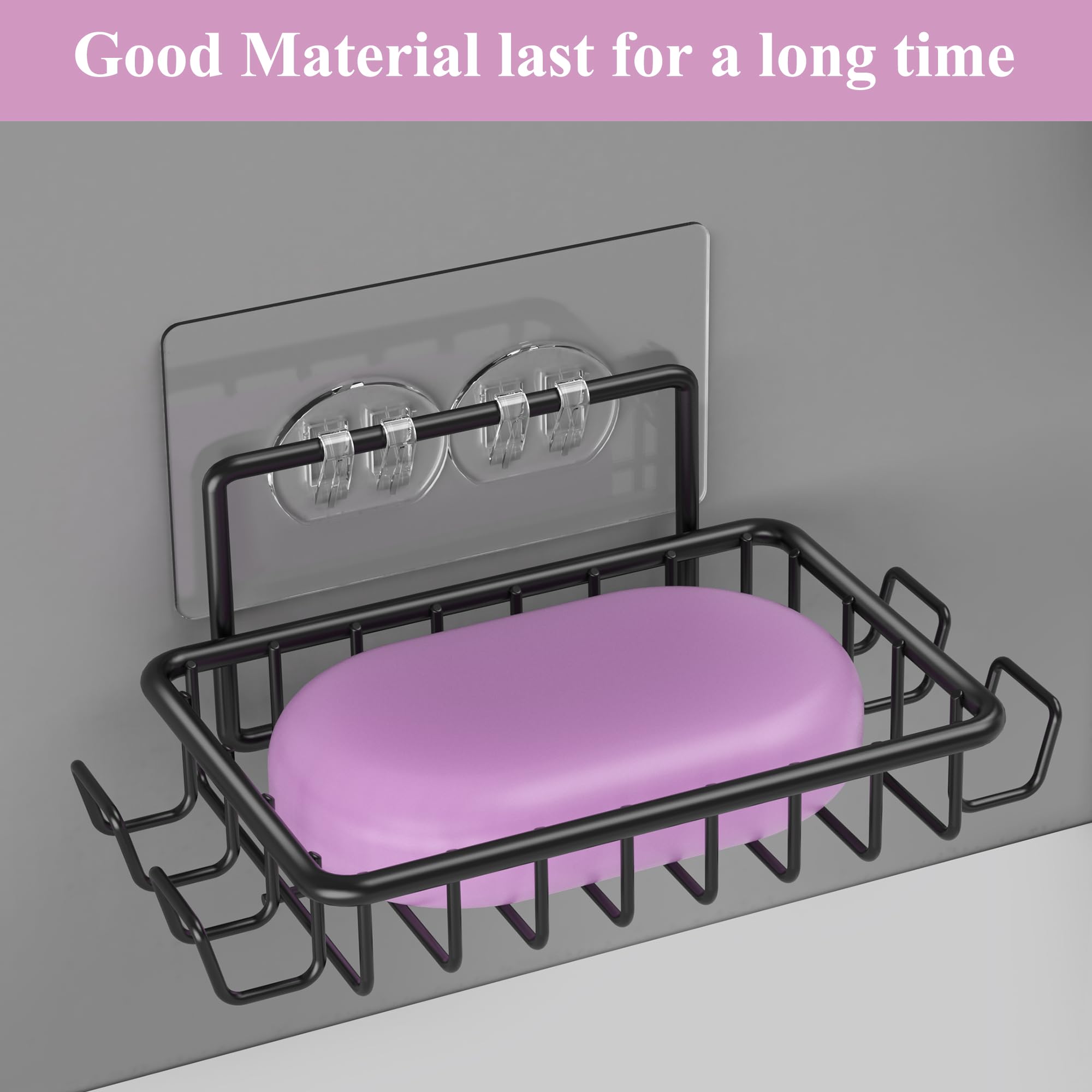 Ailibuligo Adhesive Soap Bar Holder Dish For Shower Wall With Hooks, Black, 3 Pack