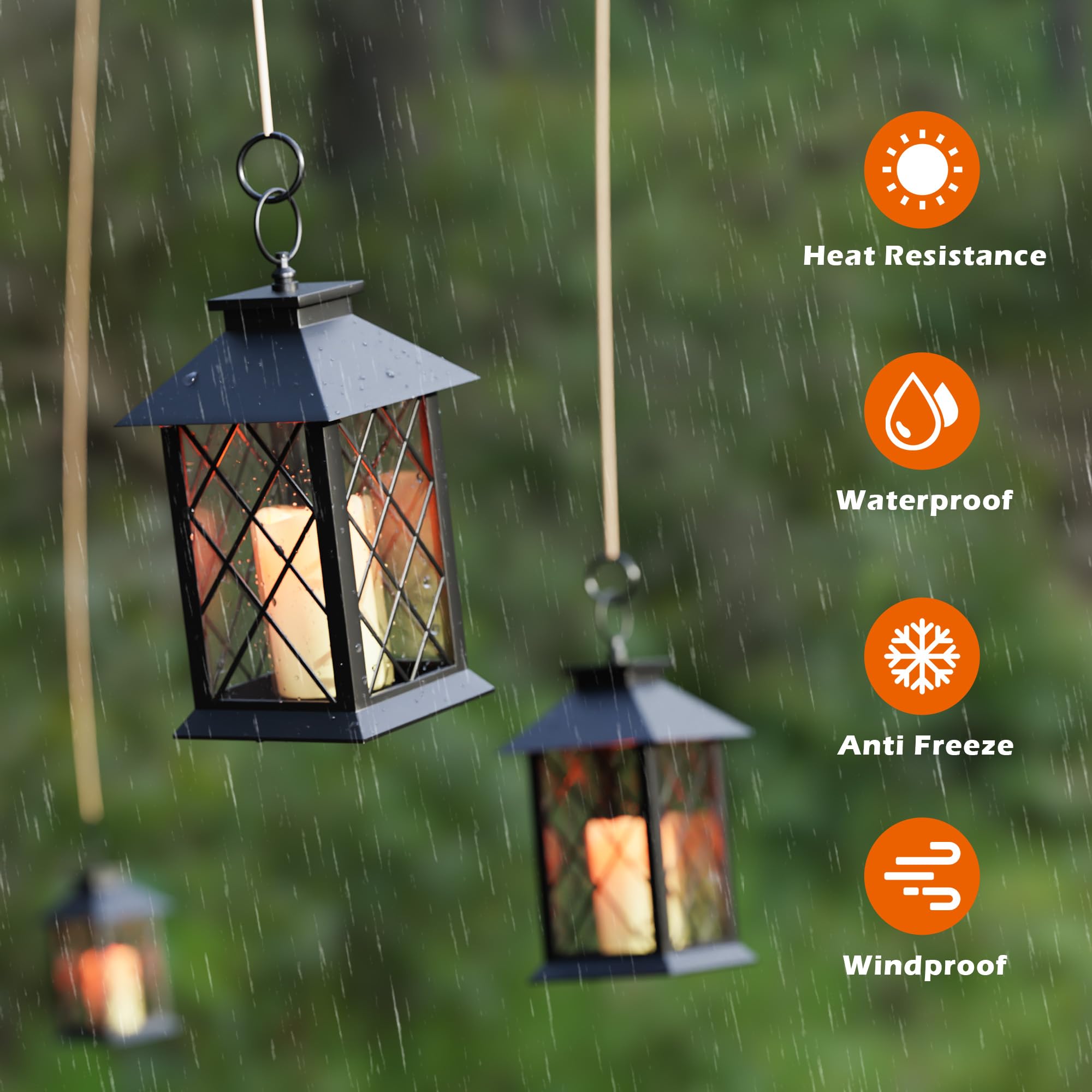 AFINETH 13.4 Lanterns Decorative Indoor, Black Lantern Decor with Timer Flickering Candle, Diamond-shaped Outdoor Lanterns, Wate