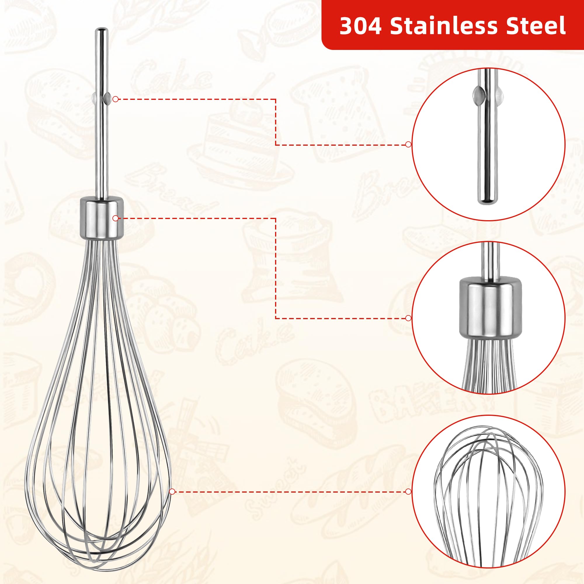 Fetechmate Khm2B W10490648 Hand Mixer Turbo Beaters (2 Pack) & Khmpw Stainless Steel Pro Whisk(2 Pack)-Replace Ap5644233, Ps4082