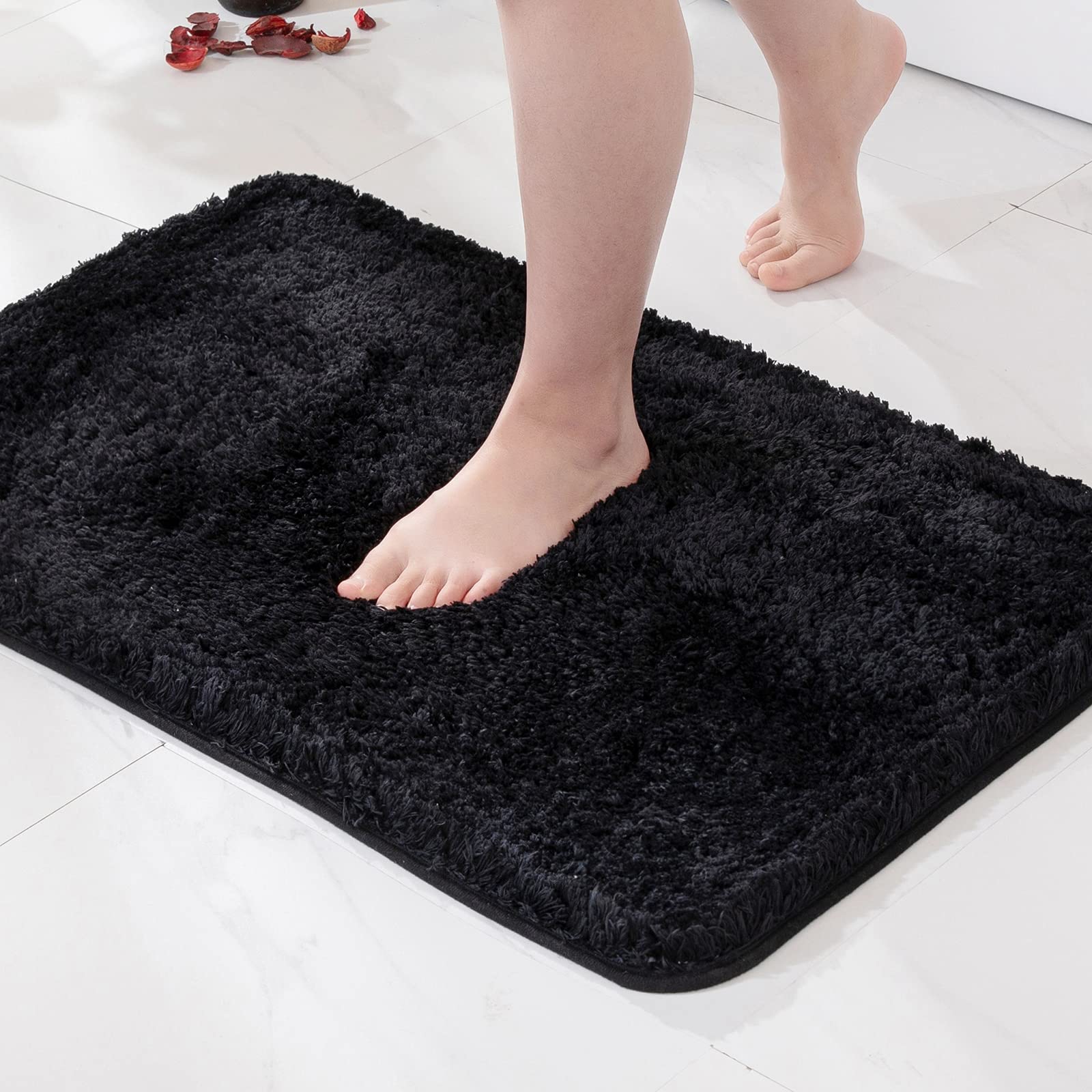 Miulee Black Bathroom Rug Shaggy Soft Bath Rug Mats For Bathroom Non Slip Thick Absorbent Plush Washable Mat Carpet Living Room