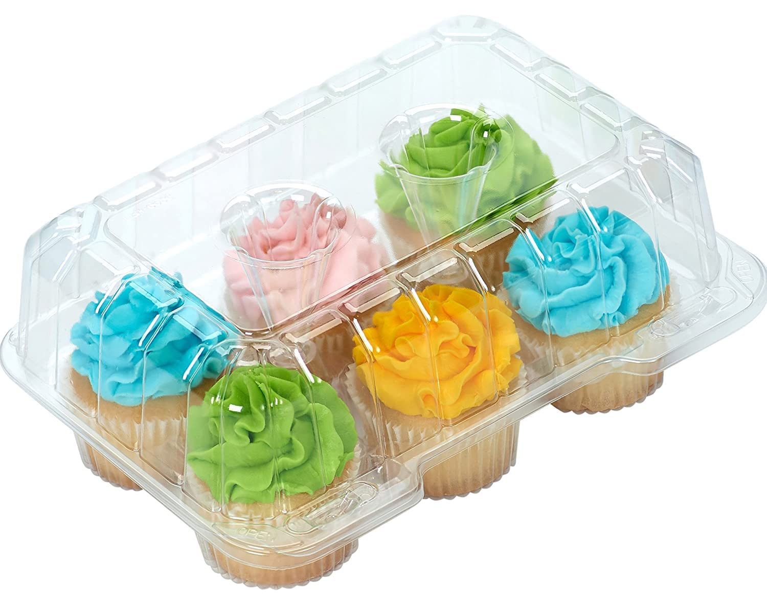 Decony Cupcake Boxes 6 Count [ Made In Usa ]- Clear Plastic Cupcake Containers With 4'' High Dome Lid- Durable Cupcake Holders-