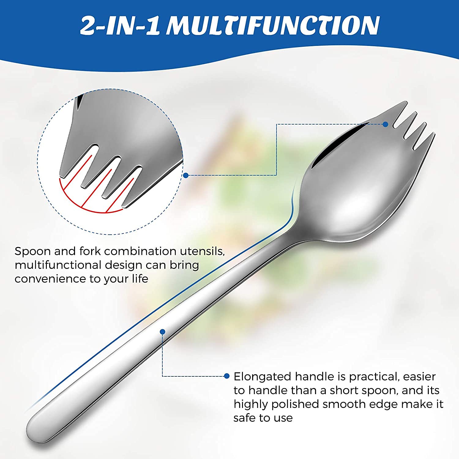 Iqcwood Sporks, 4-Pack 18/10 Spork Stainless Steel, Metal Spork For Everyday Household Use, 7.4-Inch Long Handle Dessert Ice Cre