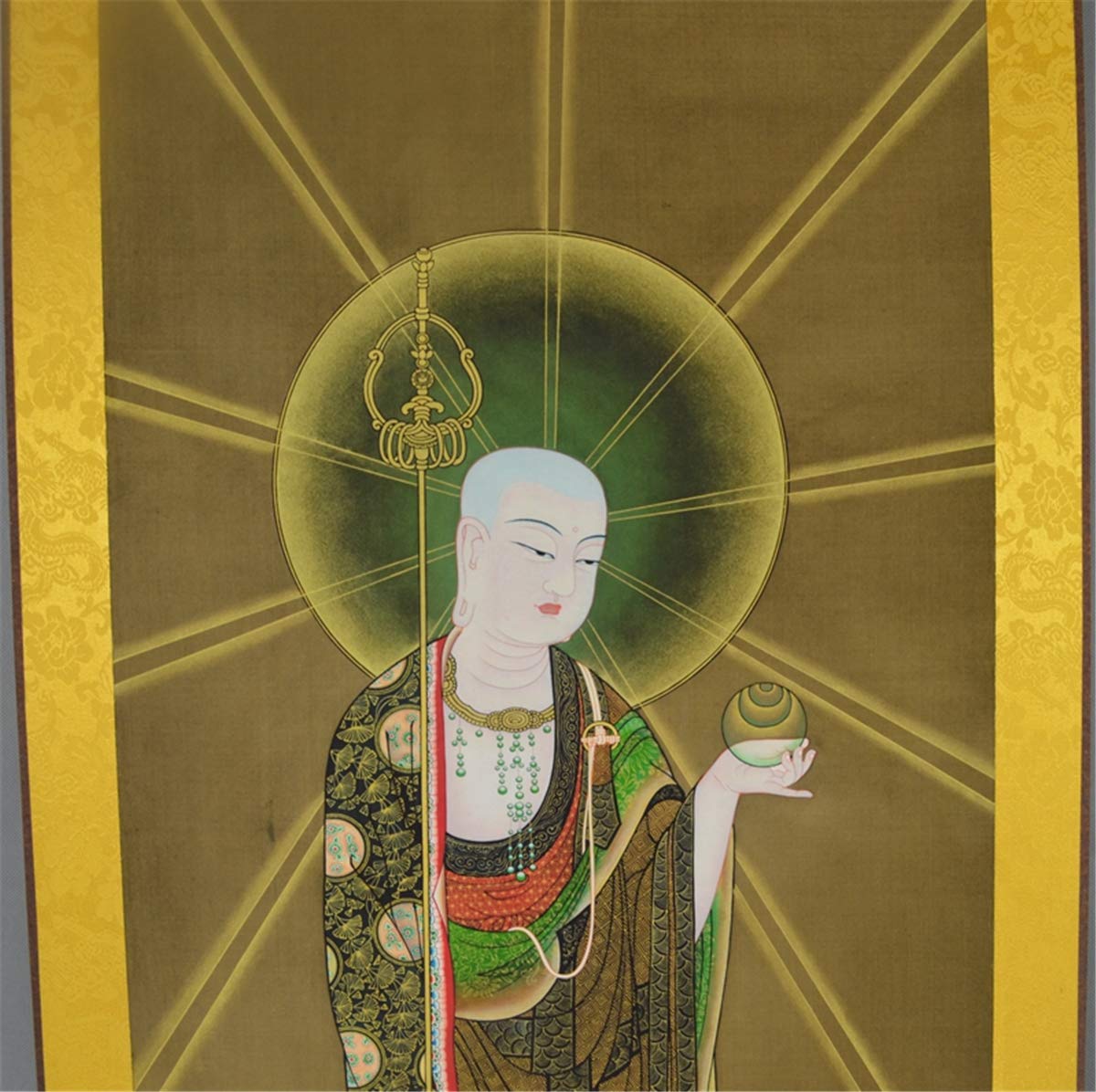 Zzooi Ksitigarbha Silk Hanging Painting Wall Art Hanging Scroll,Ksitigarbha Bodhisattva