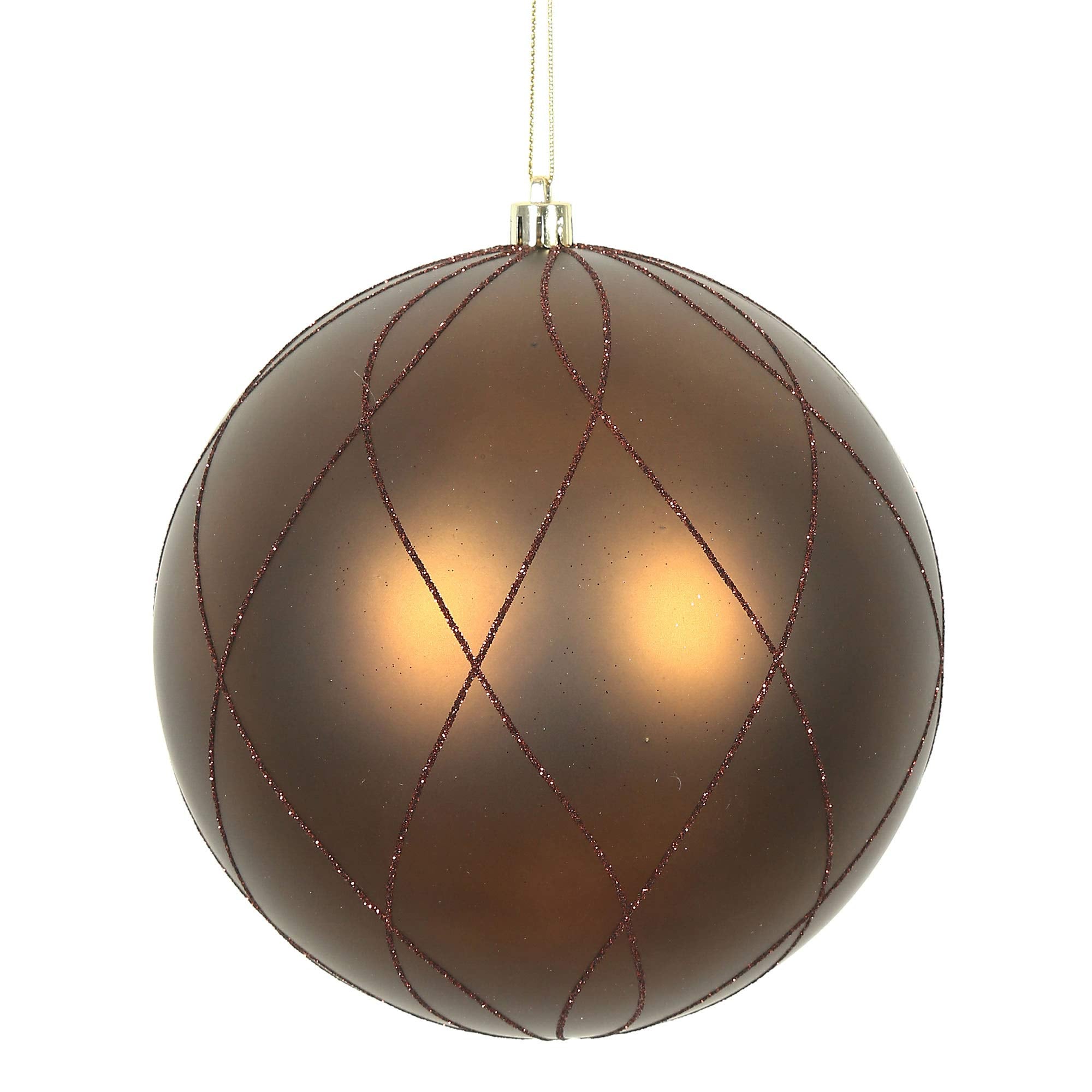 Vickerman 6 Mocha Matte and Glitter Swirl Ball Ornament, 3 per Box