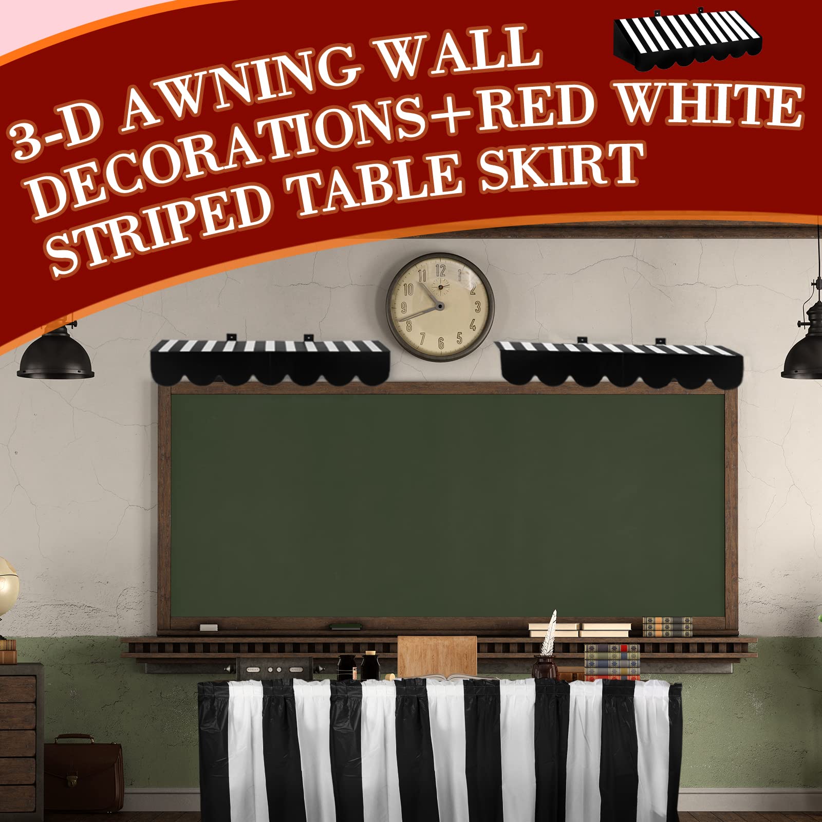 Tallew 3D Circus Awning Wall Decorations And Stripe Table Skirts Cardboard Awning Tent Decors For Doors Window Classroom Concess