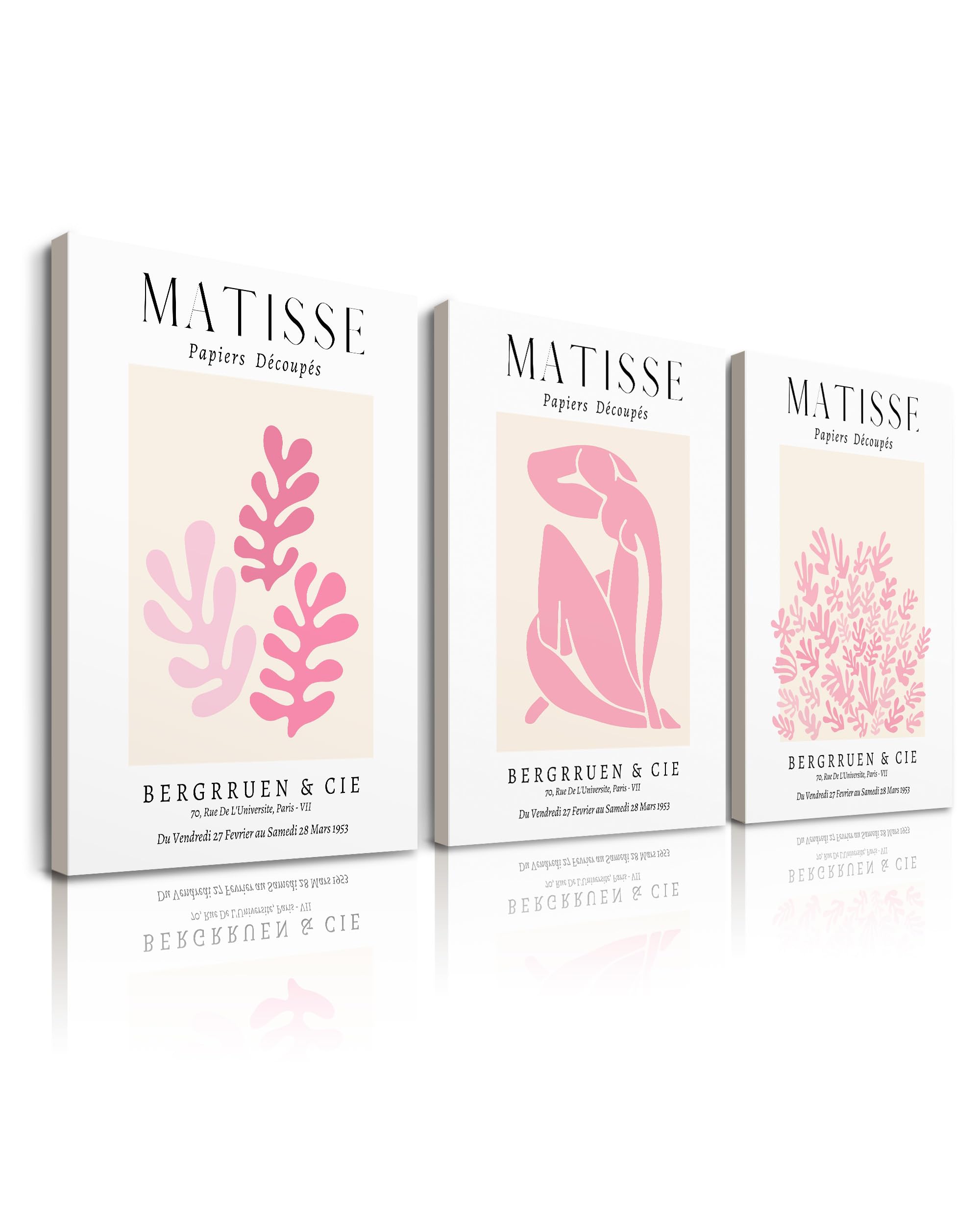 Framed Matisse Pink Wall Art Set Of 3,Minimalist Canvas Wall Decor,Truly Quality Canvas Prints For 12X16In,Art Poster Decoration