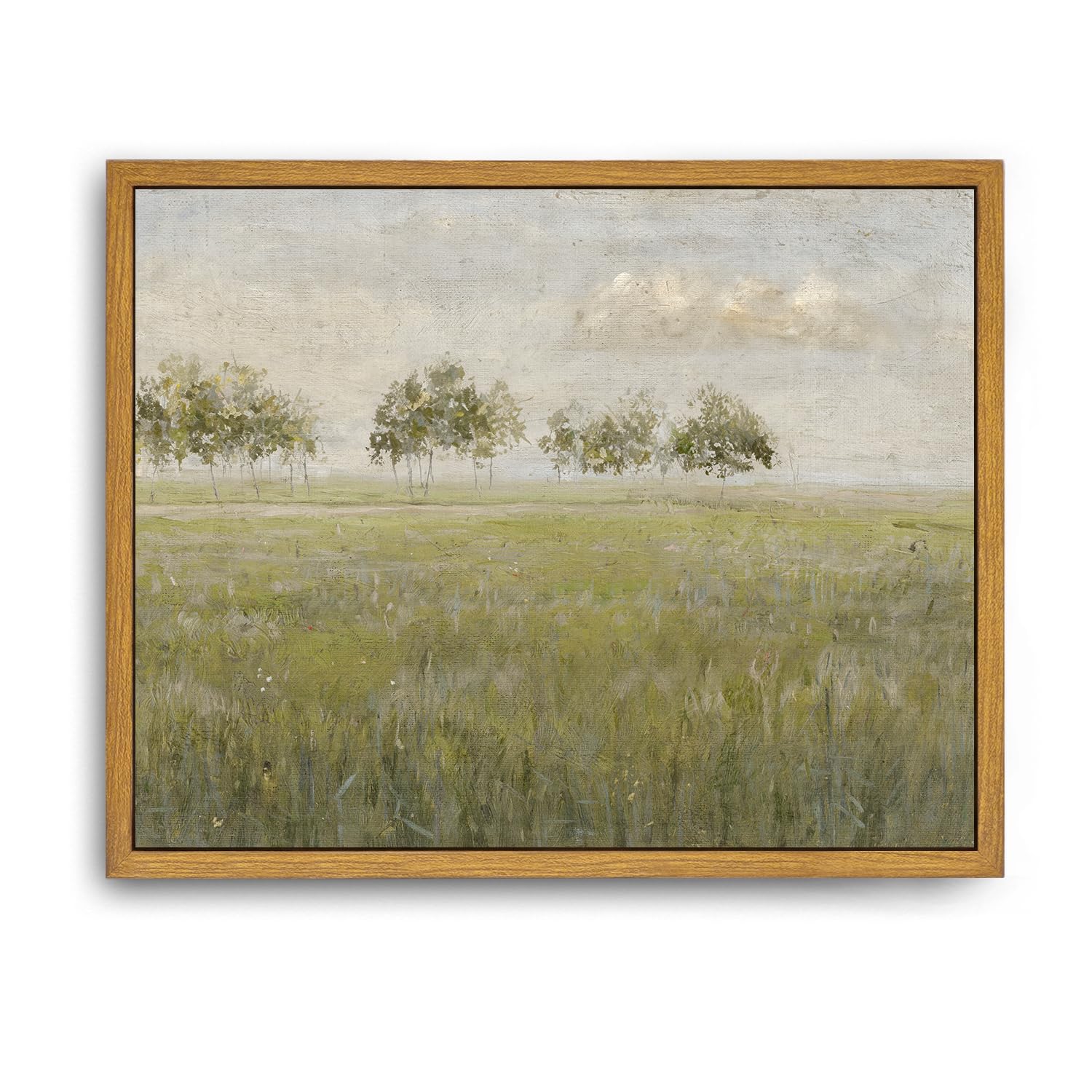 Roslynity Framed Canvas Wall Art Vintage Print Oil Paintings Spring Country Landscape Green Summer Nature Retro Aesthetic Artwor