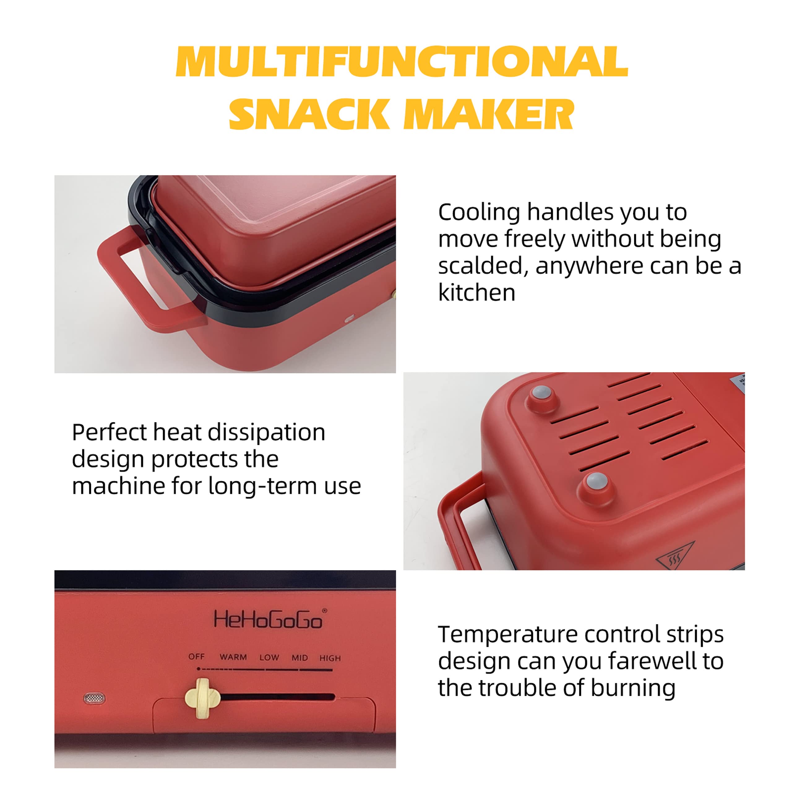 Hehogogo Multifunctional Electric Griddle Electric Grill Nonstick Baking Maker With 3 Interchangeable Pans For Takoyaki Cake Pop