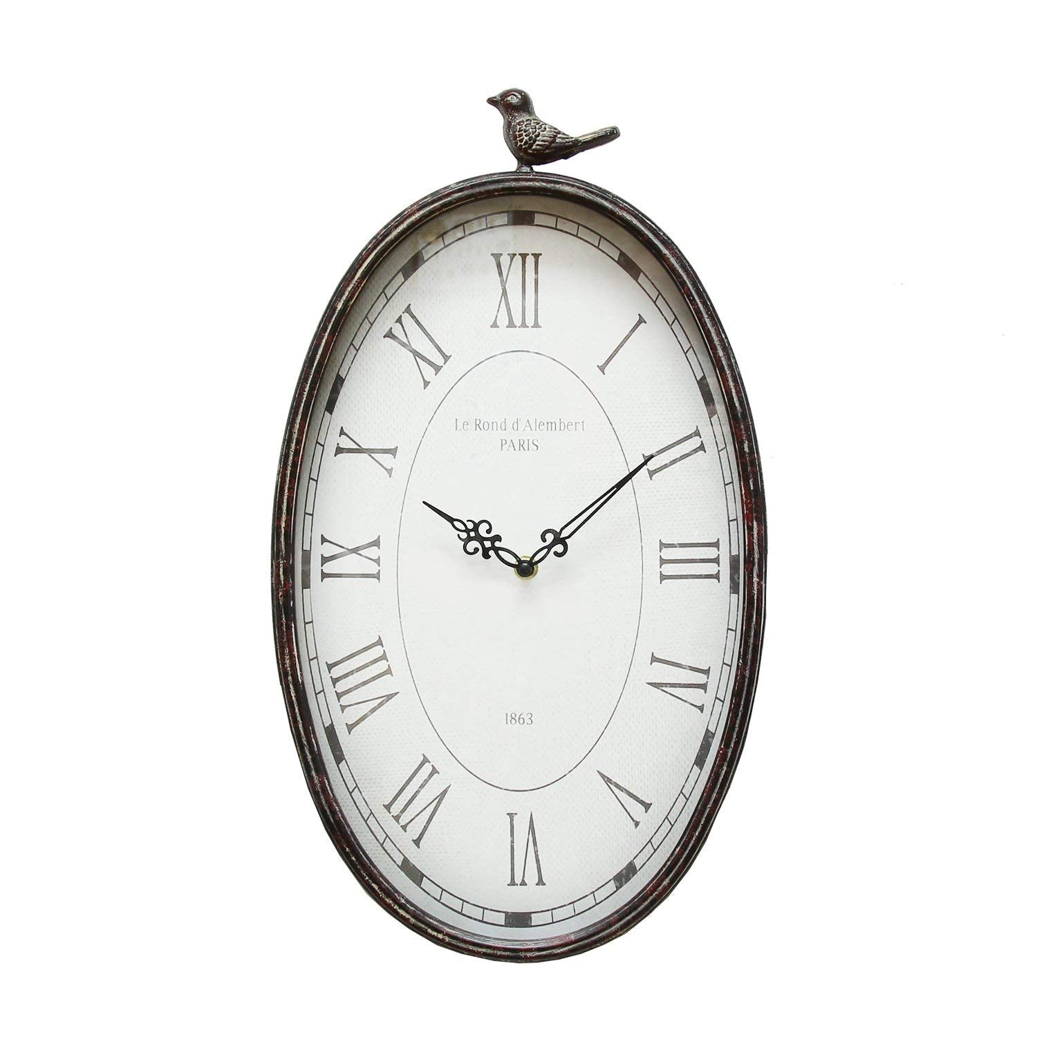 HomeRoots 10.75 X 2.25 X 19.25 Gunmetal Antique Oval Bird Clock