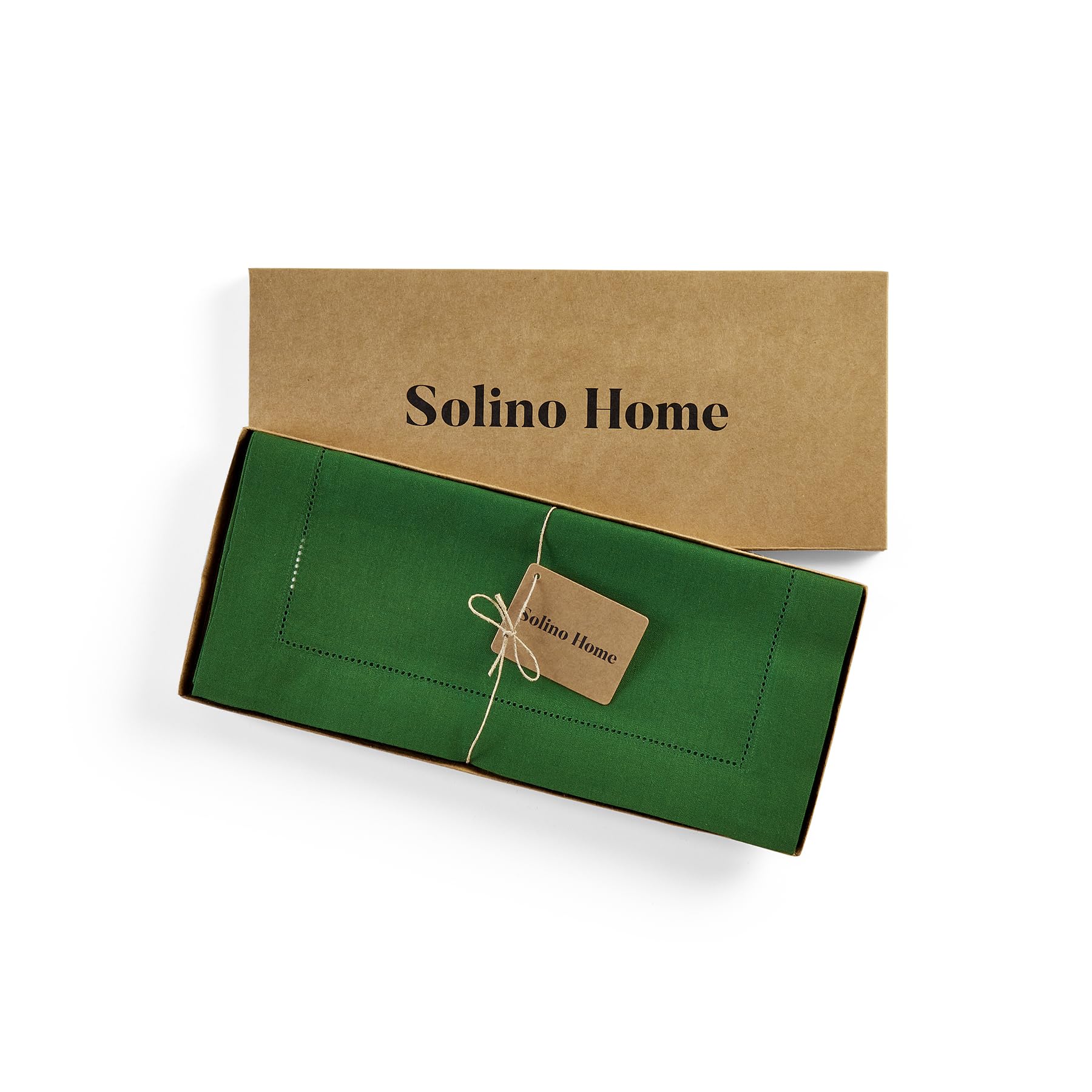 Solino Home Garden Green Linen Table Runner 90 Inches Long - 100% Pure Linen Classic Hemstitch Table Runner 14 X 90 Inch - Machi