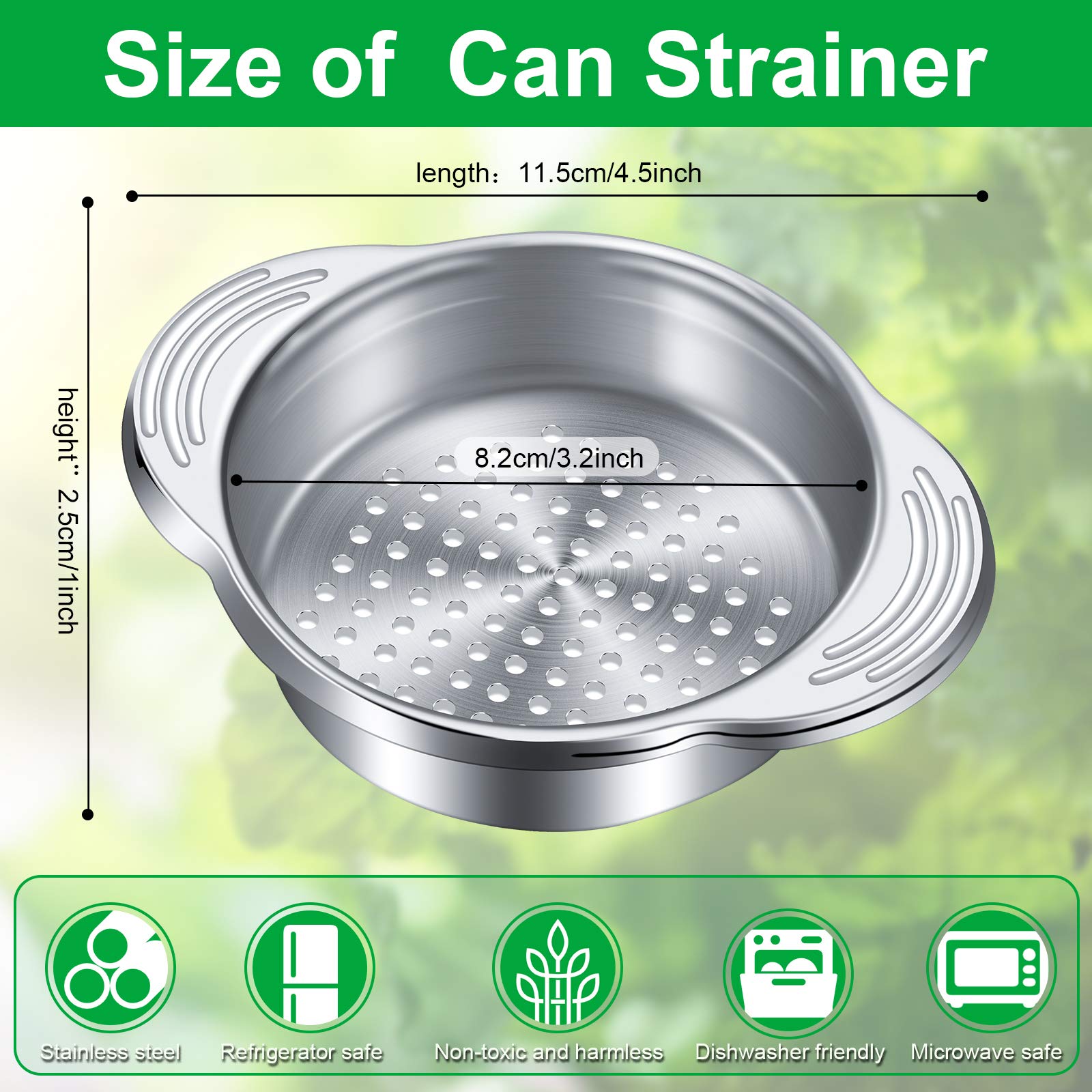 Patelai 2 Pieces Tuna Can Strainer Stainless Steel Food Strainer Sieve Metal Press Lid Canning Colander Oil Drainer Tuna Filter