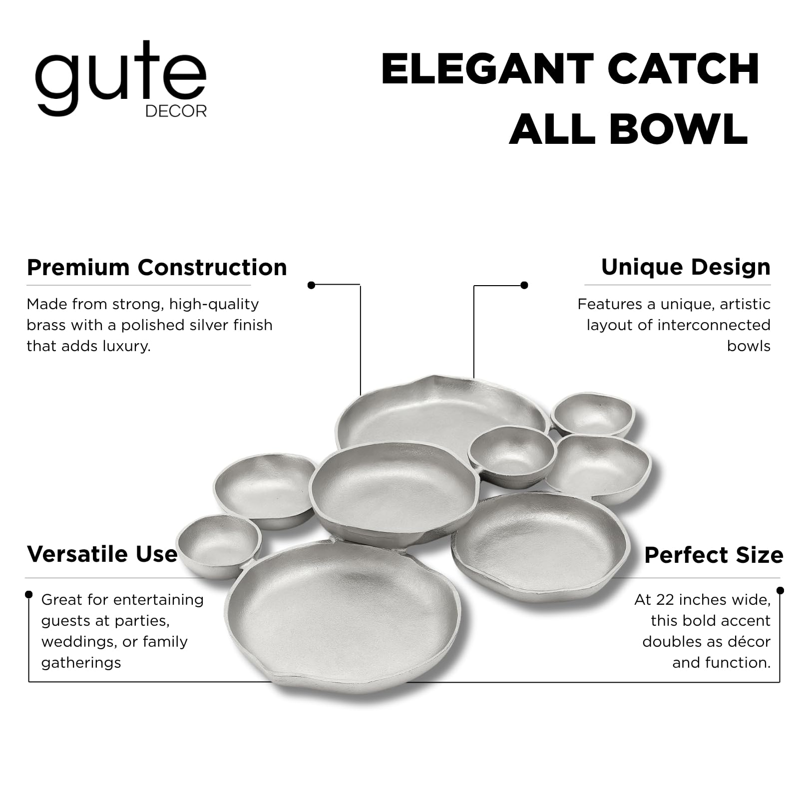 Cluster Decorative Bowls, Bright Silver Brass - Decoration