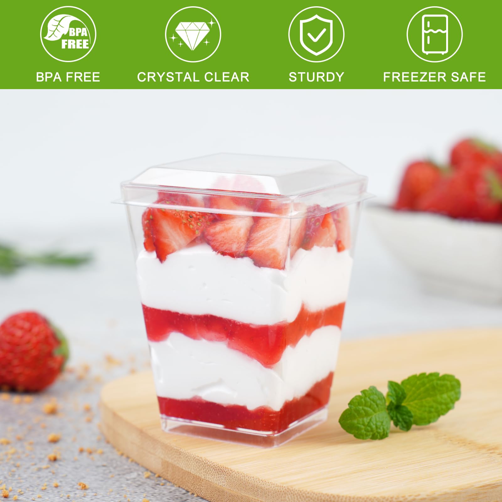 Zezzxu 50 Pack 5 Oz Plastic Dessert Cups With Lids And Spoons, Banana Pudding Cups With Lids Mini Dessert Shooters For Party Ind
