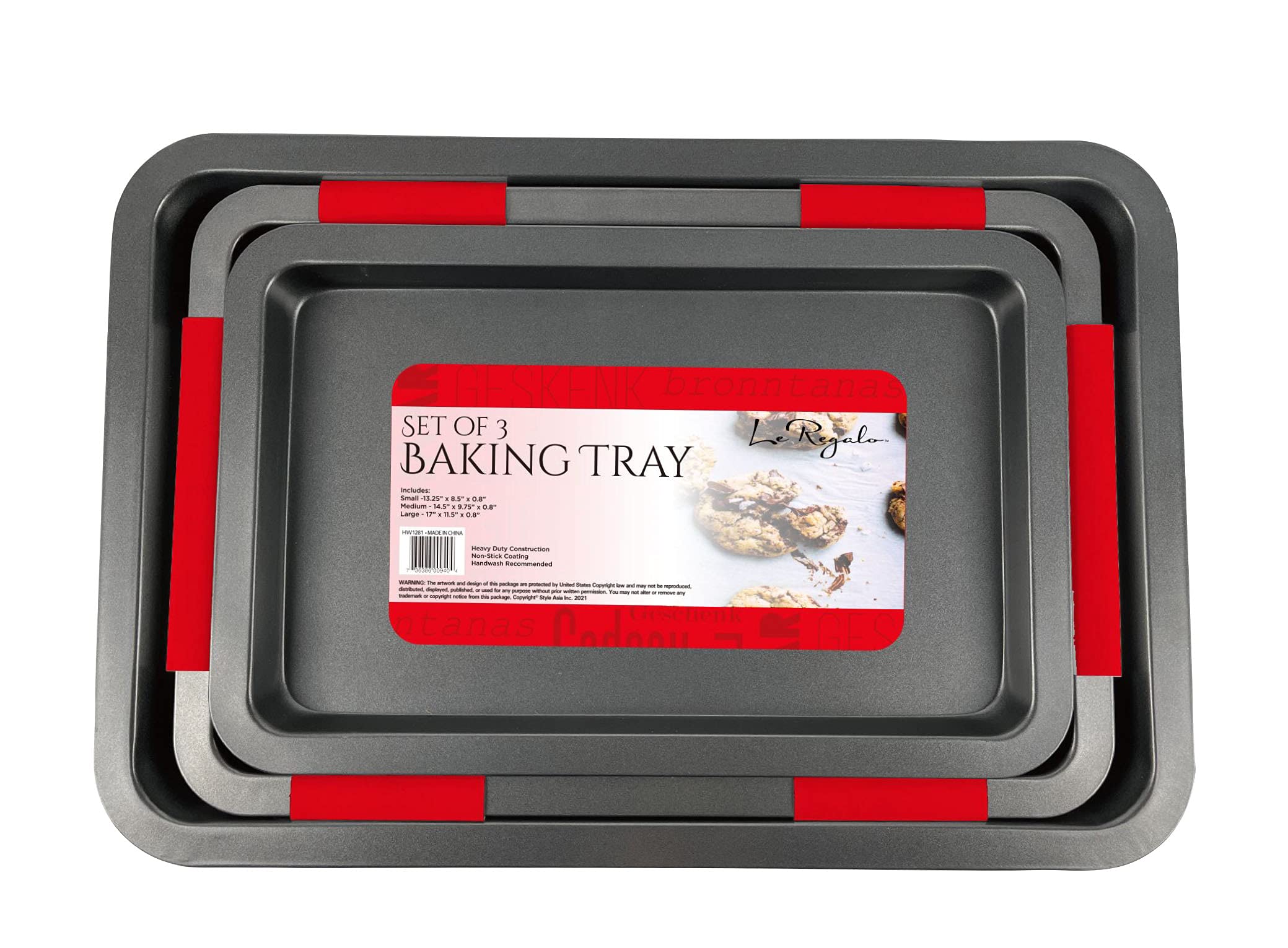 Le Regalo Set Of 3 Heavy Duty Construction Premium Quality Non Stick Baking Trays, 3, Silver