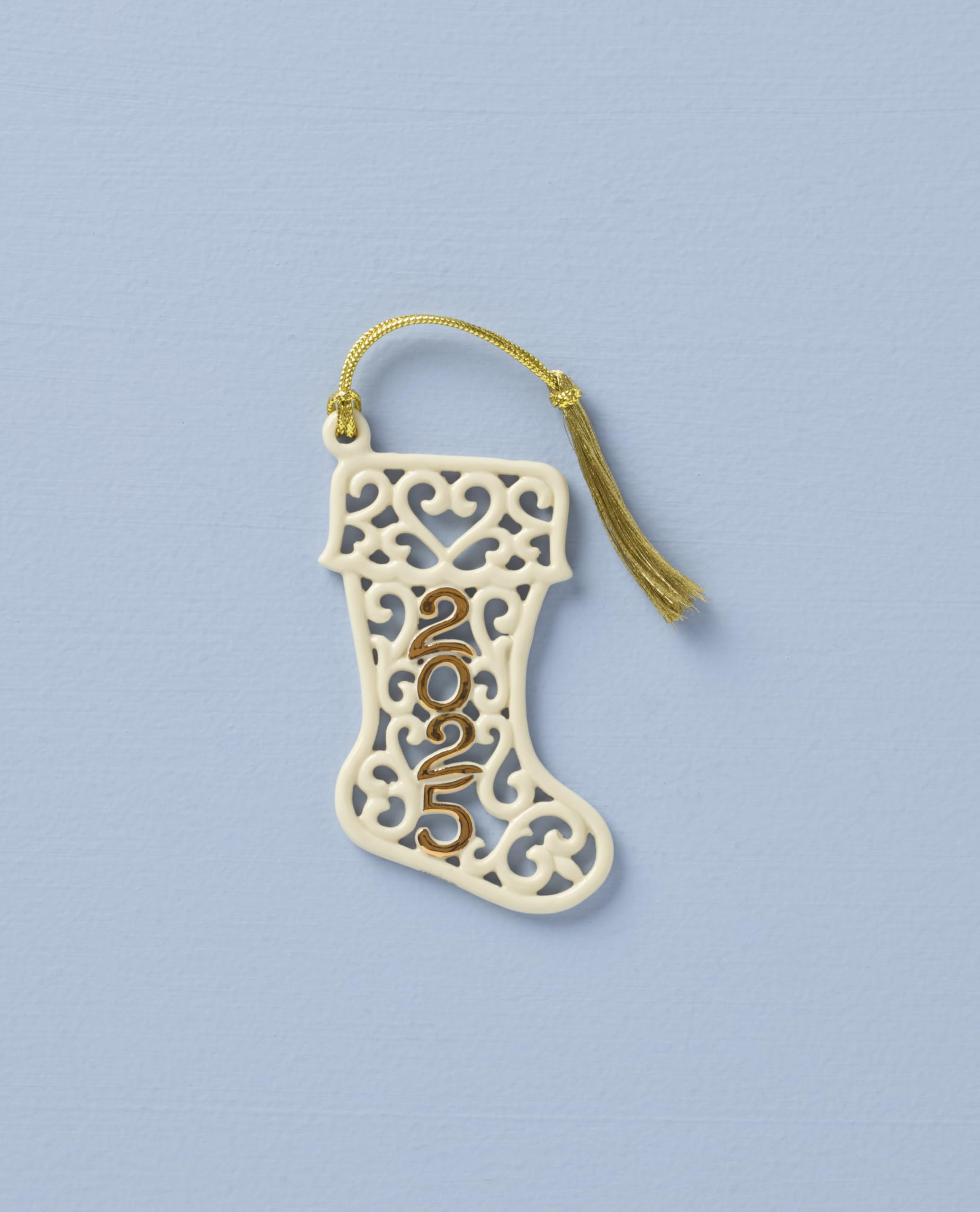 Lenox Ornament, 2025 A Year to Remember Stocking Ornament, Porcelain with Gold Accents and Gold Cord for Hanging, Tree Decoratio