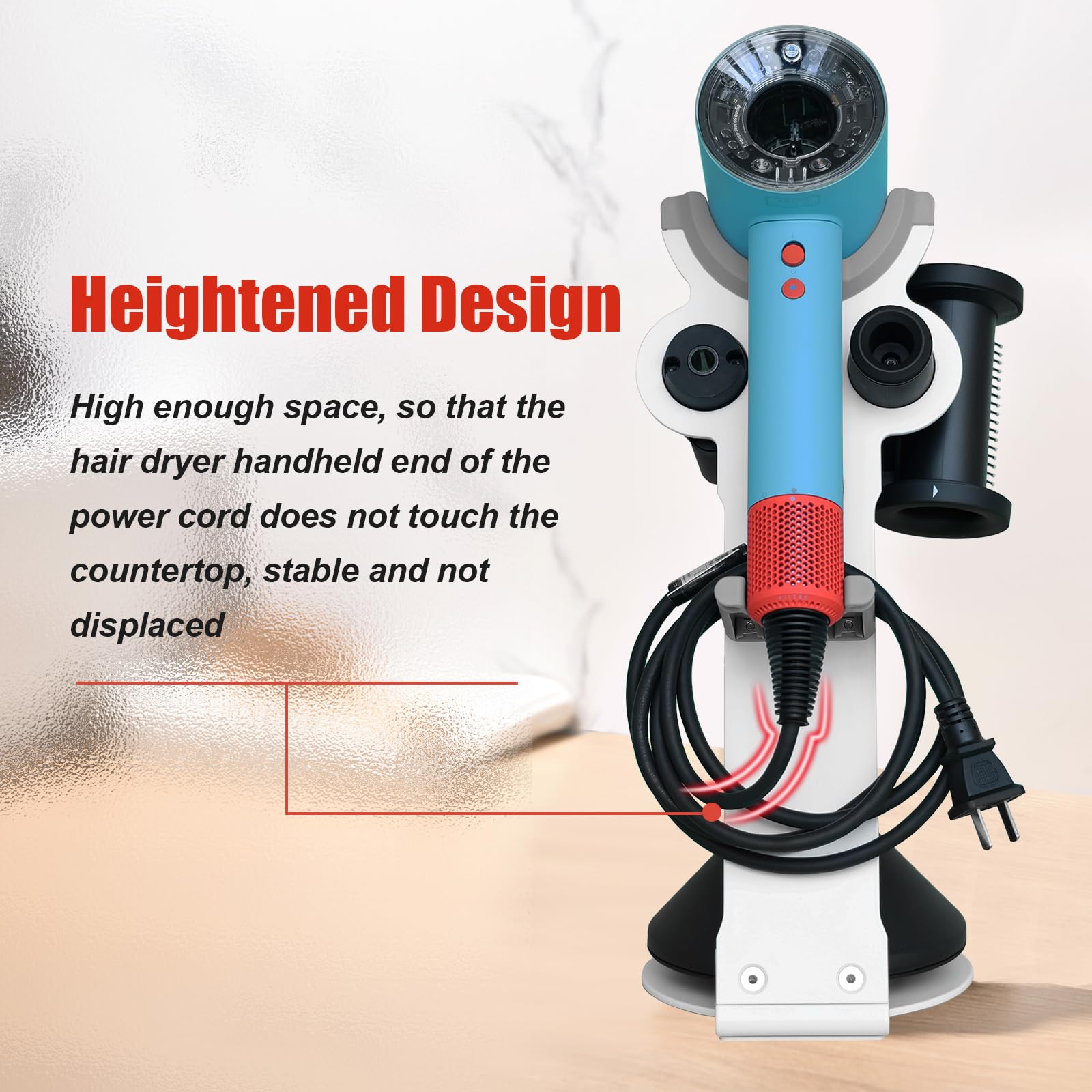 Catoomuu Hair Dryer Stand Holder For Dyson Supersonic, Dyson Blow Dryer Accessory Organizer, Attachments Counter Storage Rack, W