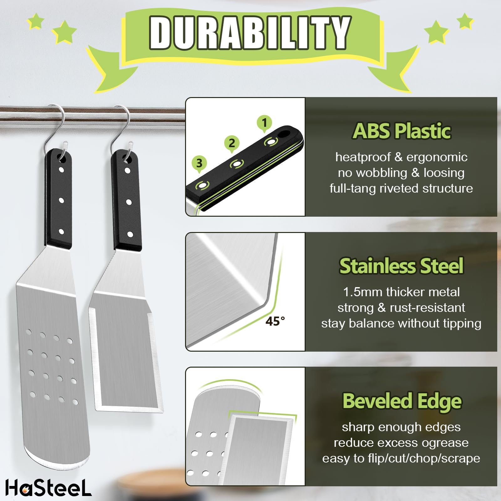 Hasteel Griddle Accessories Kit Of 16, Professional Stainless Steel Griddle Spatula Tools In Storage Bag, Heavy Duty Metal Spatu