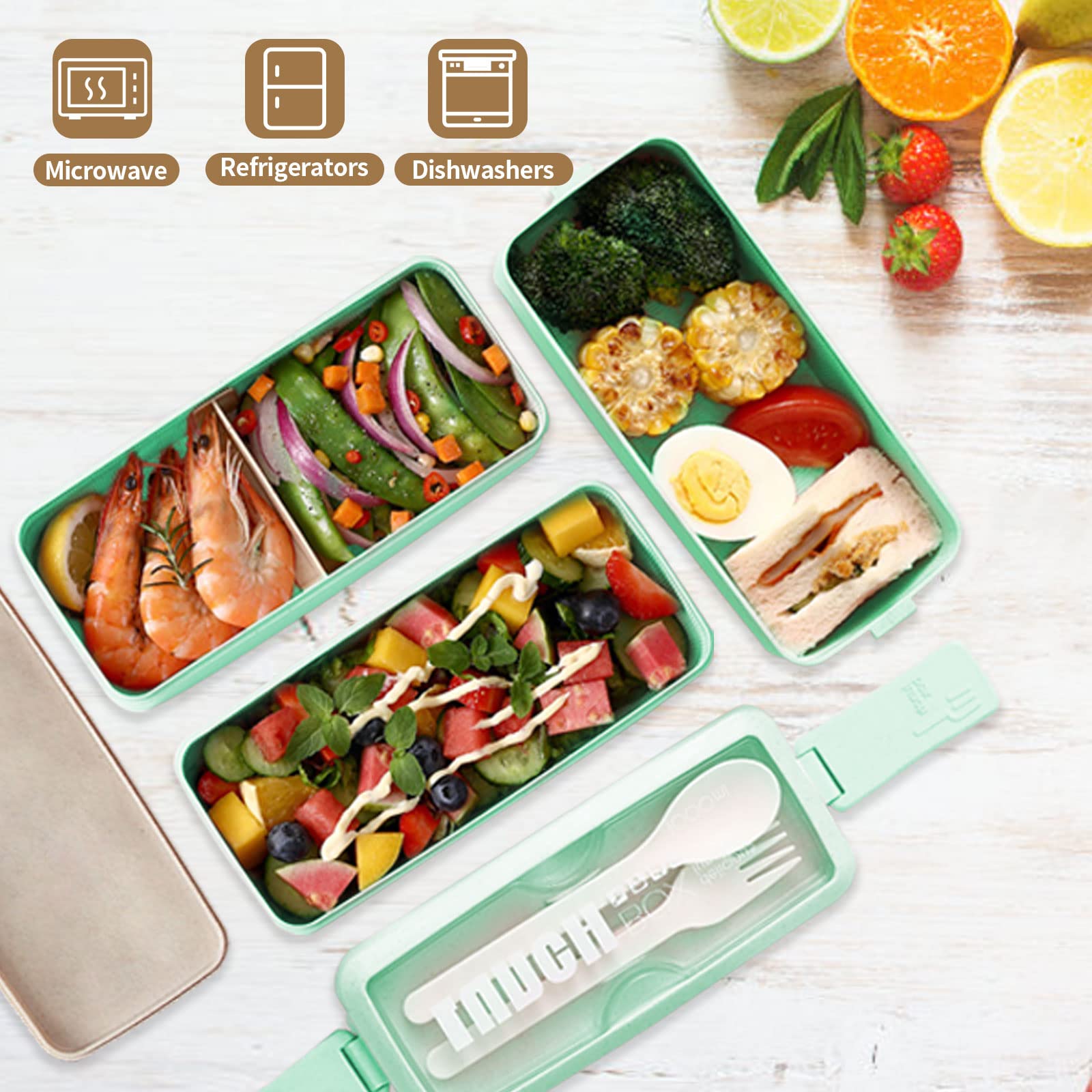 Dearhomie 30 Pcs Bento Box Upgrade Japanese Lunch Box Kit,3 Layer Stackable Leakproof Containers With Accessories,Wheat Straw Be
