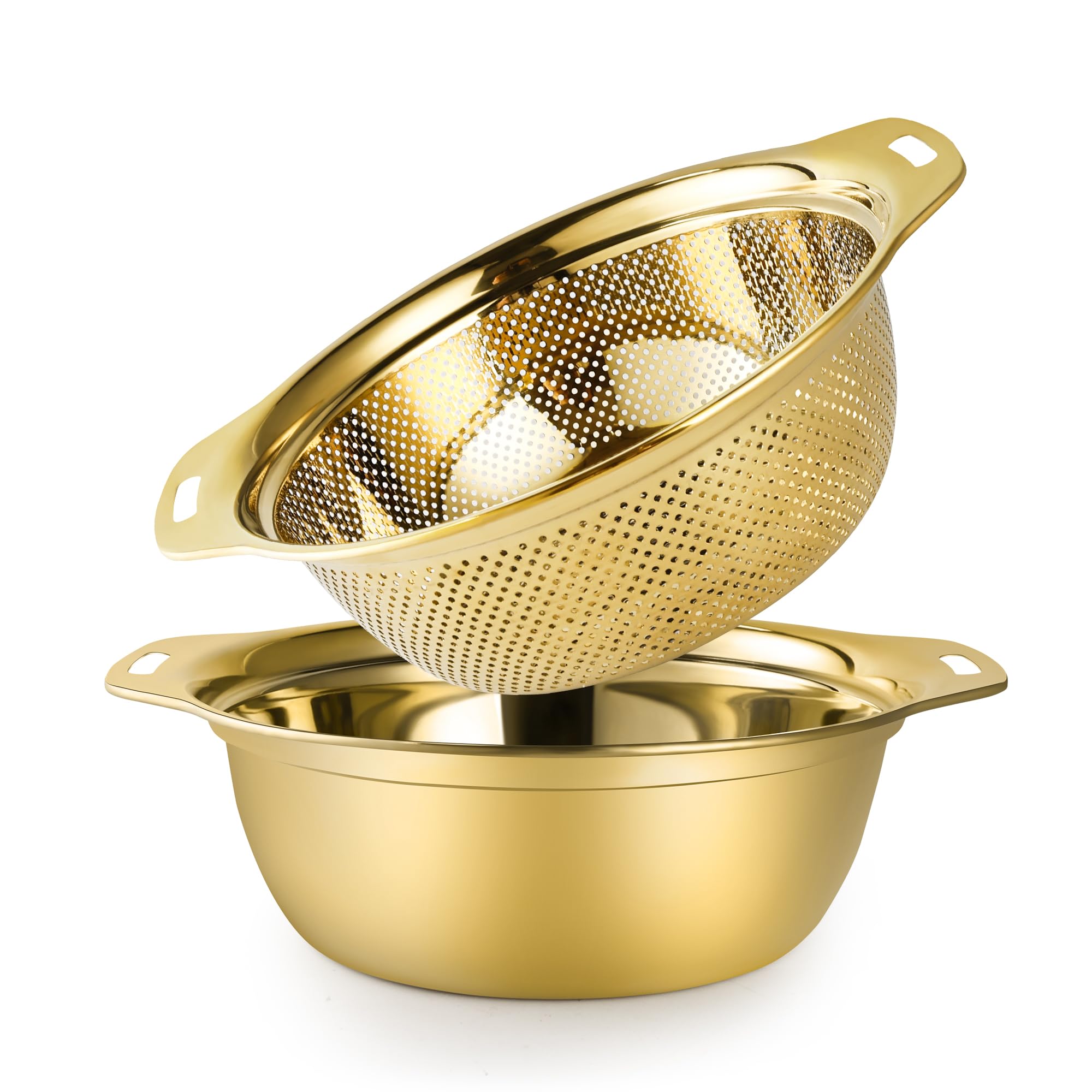 Colander 304 Stainless Steel 5-quart with Mixing Bowls, Strainer for Kitchen Food For washing vegetables, fruit, rice, Dishwashe