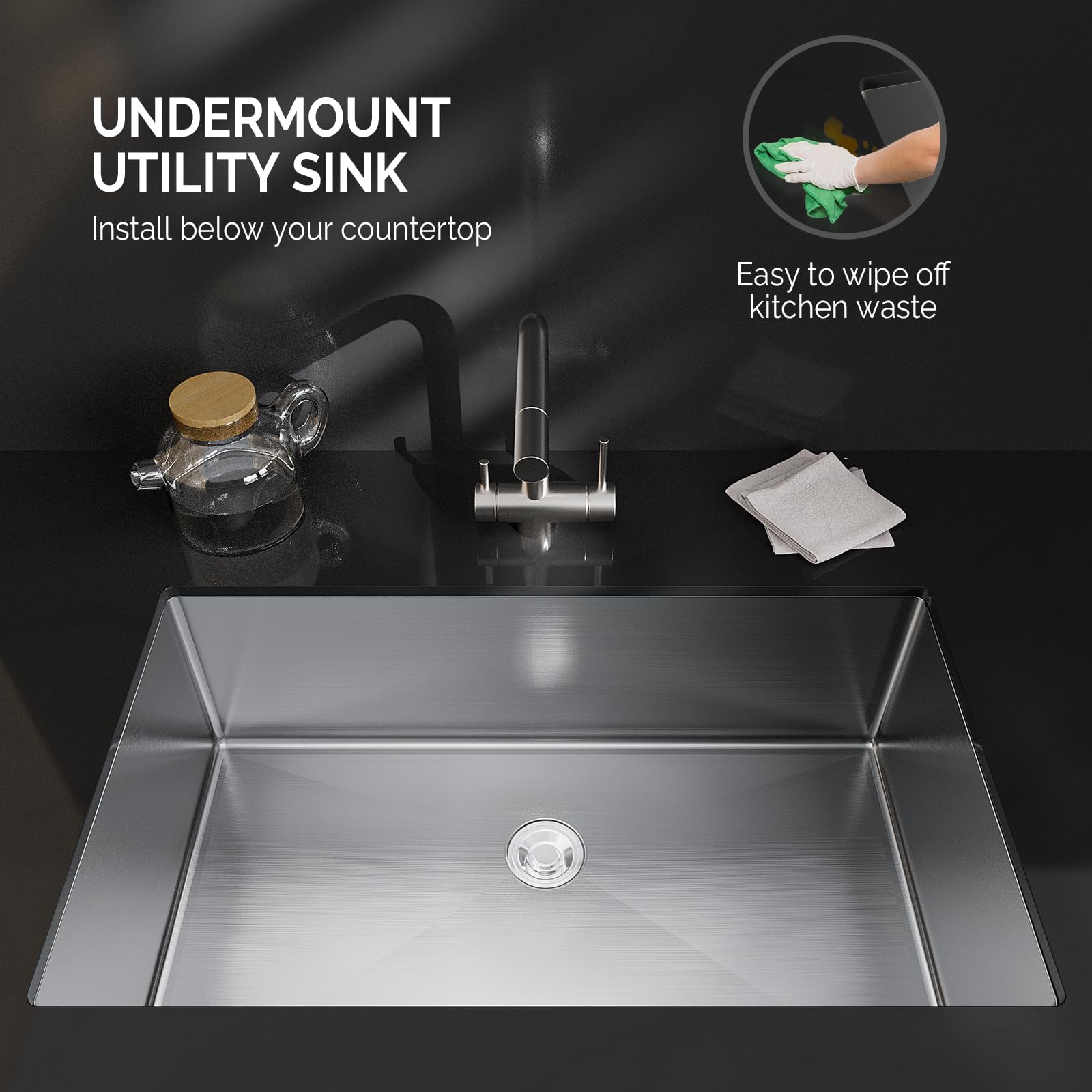 Bonnlo Undermount Commercial Kitchen Sink,30''  19''  10'' Stainless Steel Utility Farmhouse Sink, Deep Workstation Sink, Single