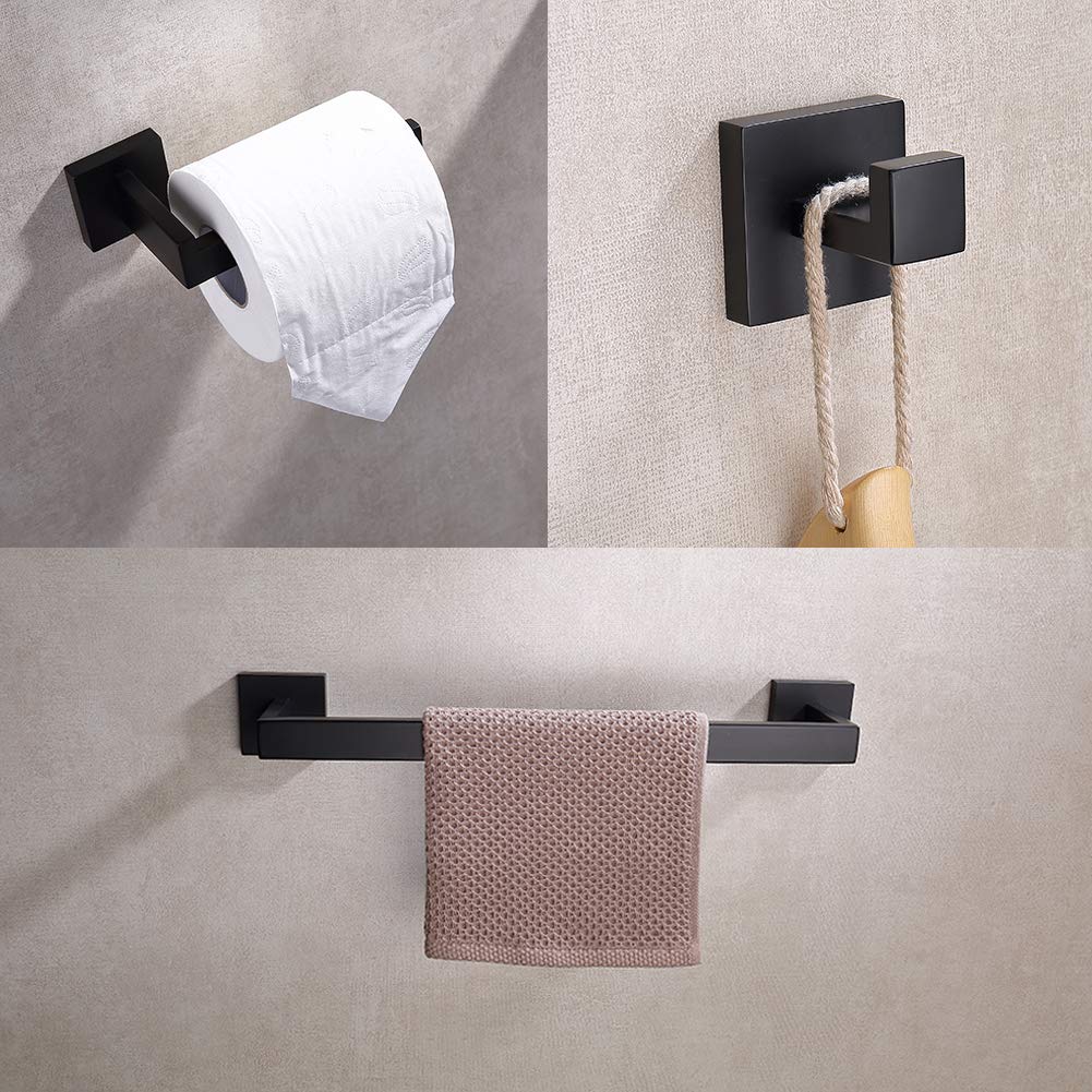 Tastos 3-Piece Bathroom Hardware Set Matte Black Wall Mounted Bathroom Accessory Set, Premium Stainless Steel Robe Hook Toilet P