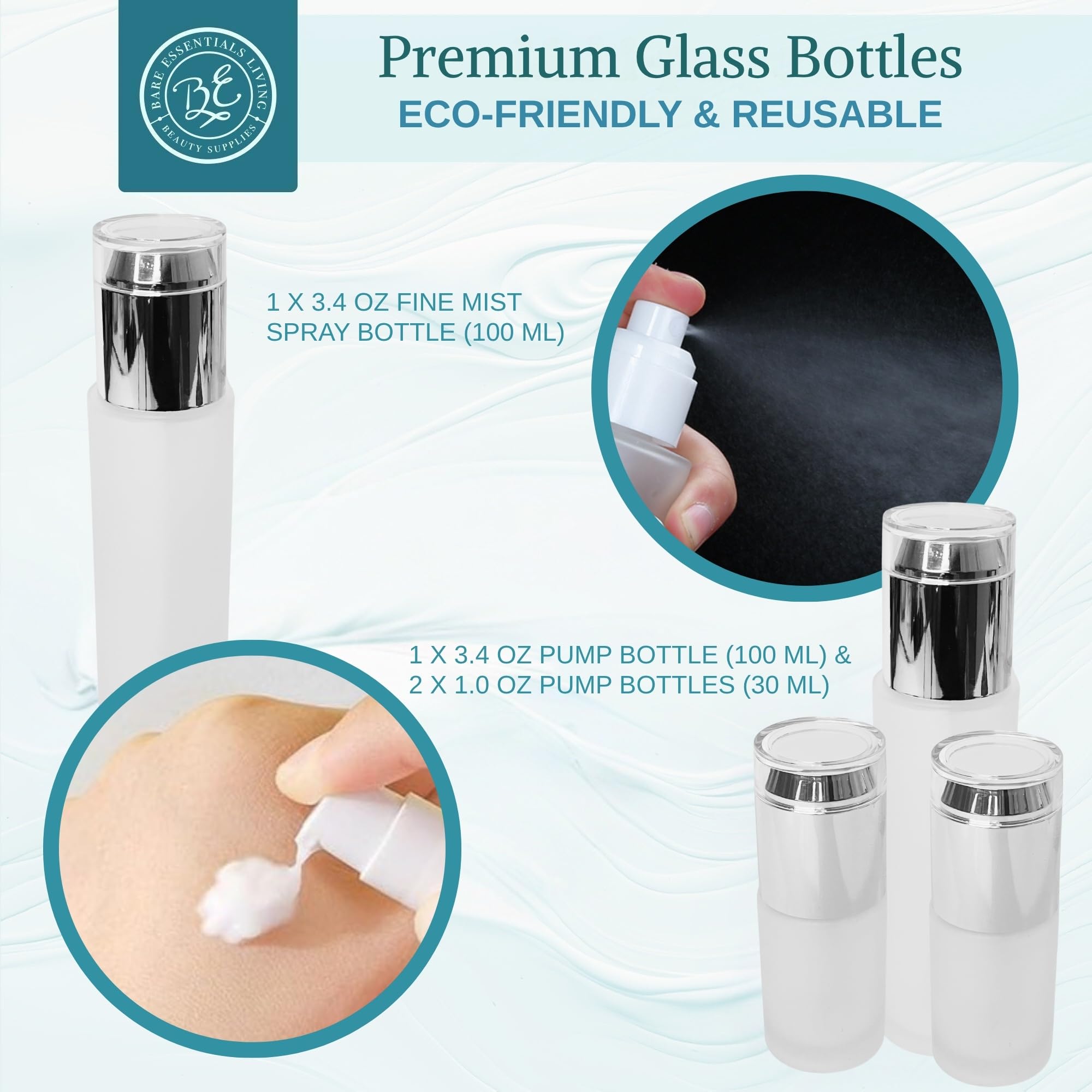 14 Pcs Travel Skincare Containers Set-Tsa Approved Toiletry Bag & Glass Travel Bottles For Toiletries Pump, Spray & Dropper Bott