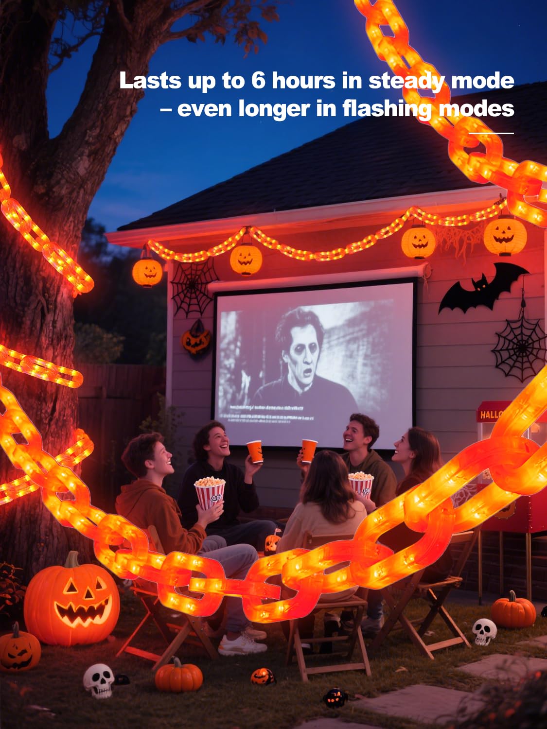 Halloween Chain Lights - 10 Ft 160 LED Orange Plastic Chains, Battery Operated Halloween Decorations with 8 Lighting Modes & Tim
