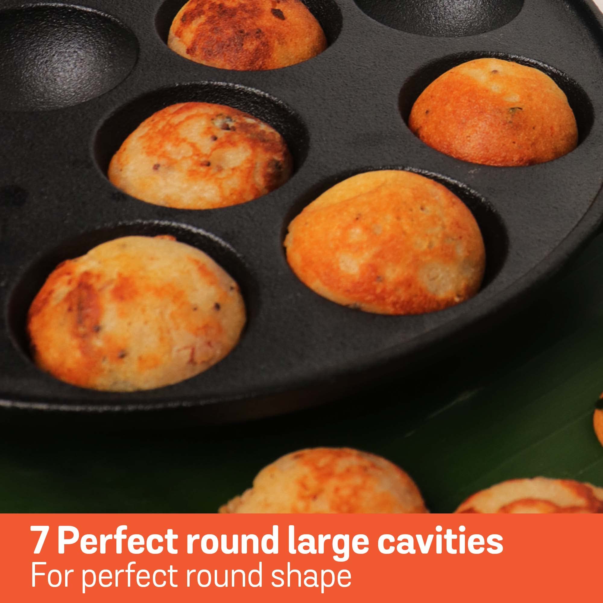 Meyer Pre Seasoned Cast Iron 7 Cavity Appam Patra Paniyarakkal | Paniyaram | Appam Pan | Pan Cake Maker | Appam Maker | Ponganal