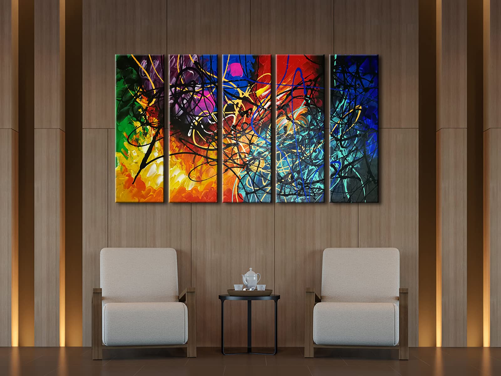 Wieco Art 5 Panels Abstract Heart Oil Paintings Reproduction On Canvas Wall Art Decor Ready To Hang For Home Office Decorations