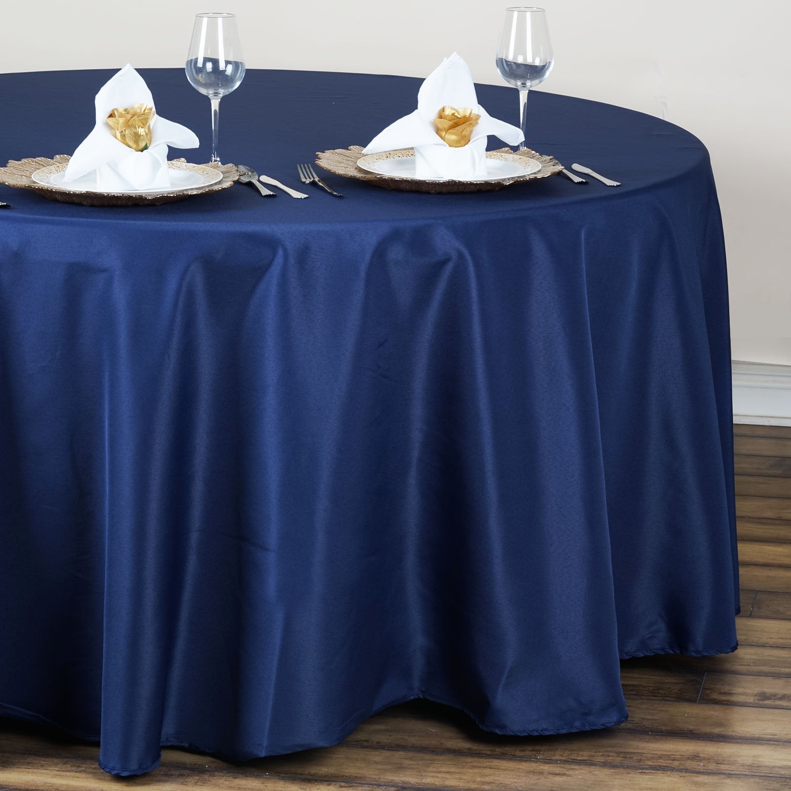 Tableclothsfactory 120 Inch Navy Blue Round Tablecloth - Linens Polyester Table Cloth, Stain And Wrinkle Resistant Washable Tabl