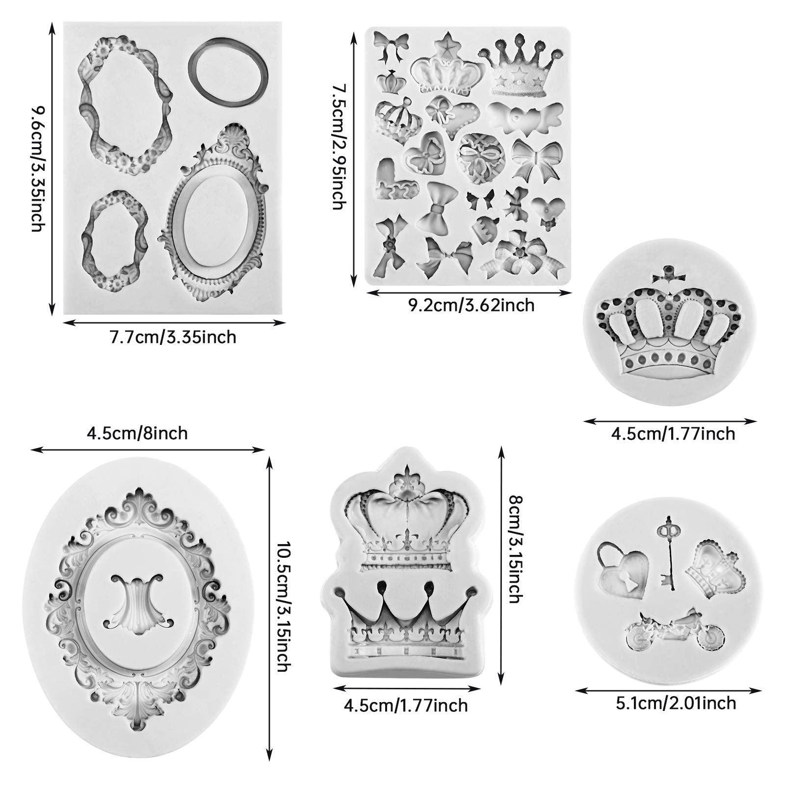 Patelai 6 Pieces Photo Frame Silicone Molds Crown Fondant Mold Vintage Frame Fondant Mold Crown Silicone Mold For Diy Cupcake To