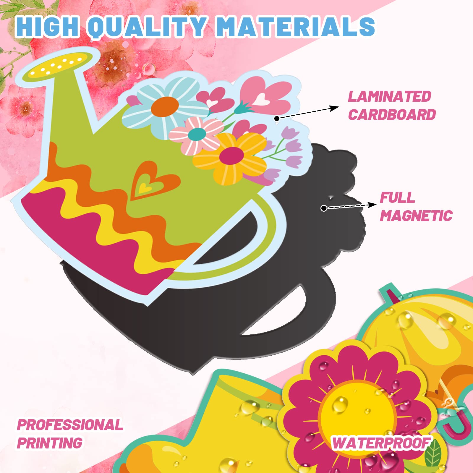 Whaline 23Pcs Hello Spring Refrigerator Magnets Spring Flower Blossoms Umbrella Pattern Fridge Magnets Colorful Floral Metal Magnetic Stickers for Spring Car Metal Door Garage Cabinet Mail Box
