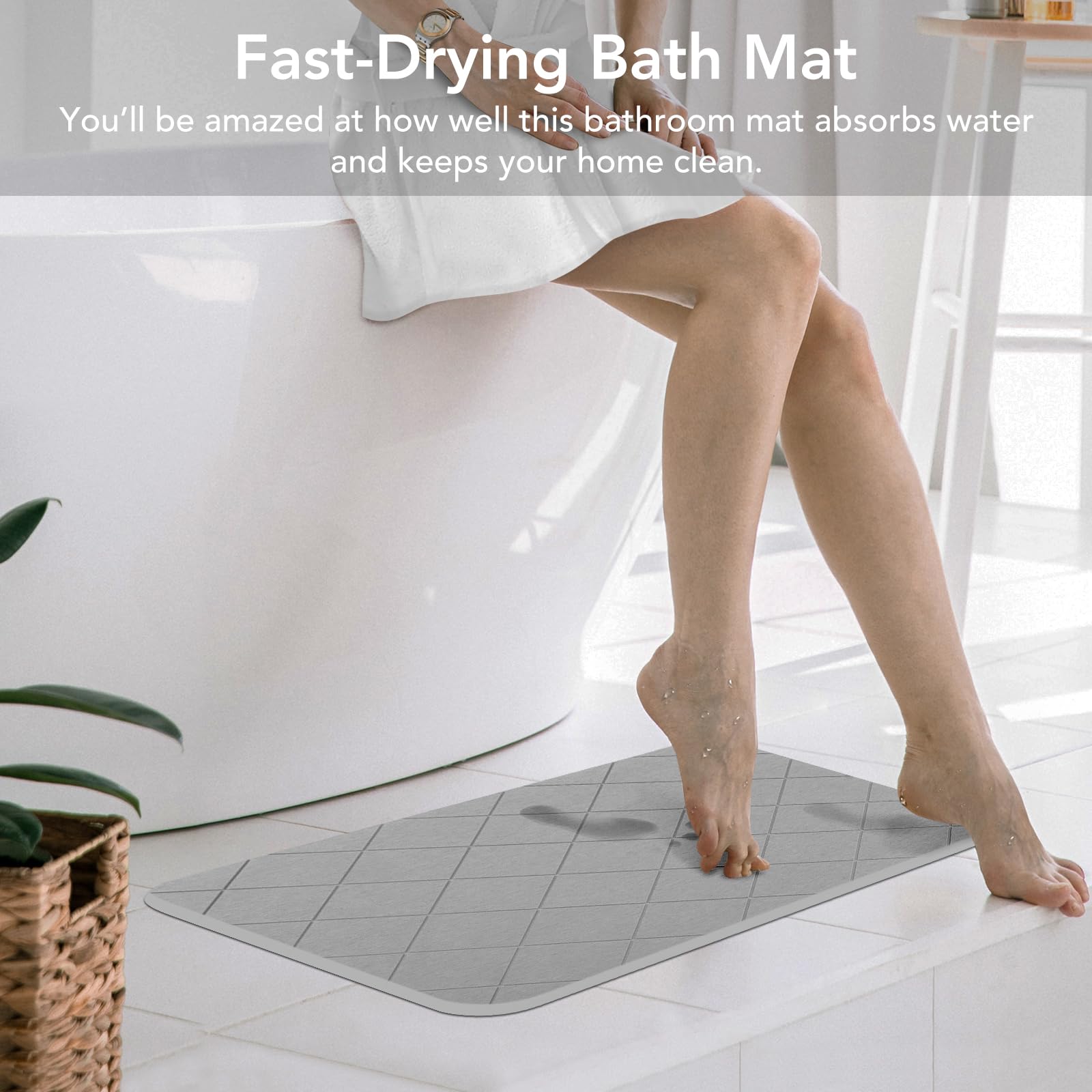 Jizeuo Stone Bath Mat, Diatomaceous Earth Shower Mat, Non-Slip Super Absorbent Quick Drying Bathroom Floor Mat, 2 Pack, Grey, Pa