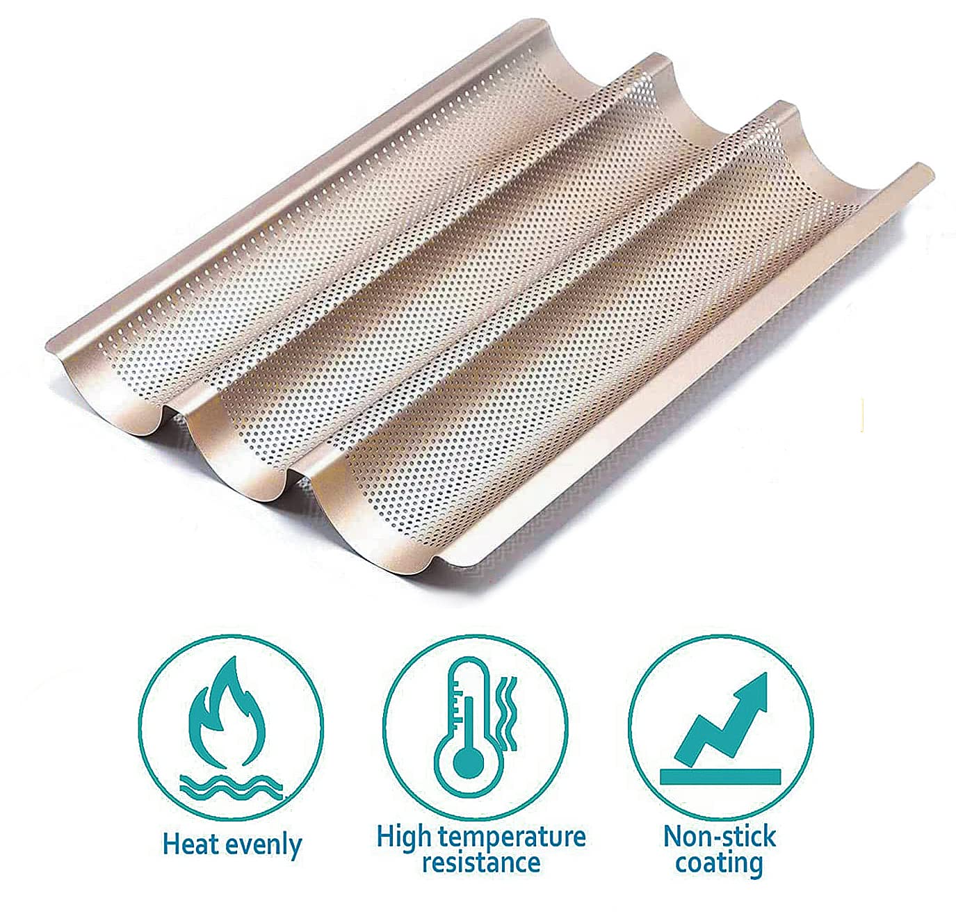 Hesanzol Baguette Pans For Baking 15'' X 11'', Carbon Steel 3 Loaf Nonstick Baguette Baking Tray For French & Italian Perforated